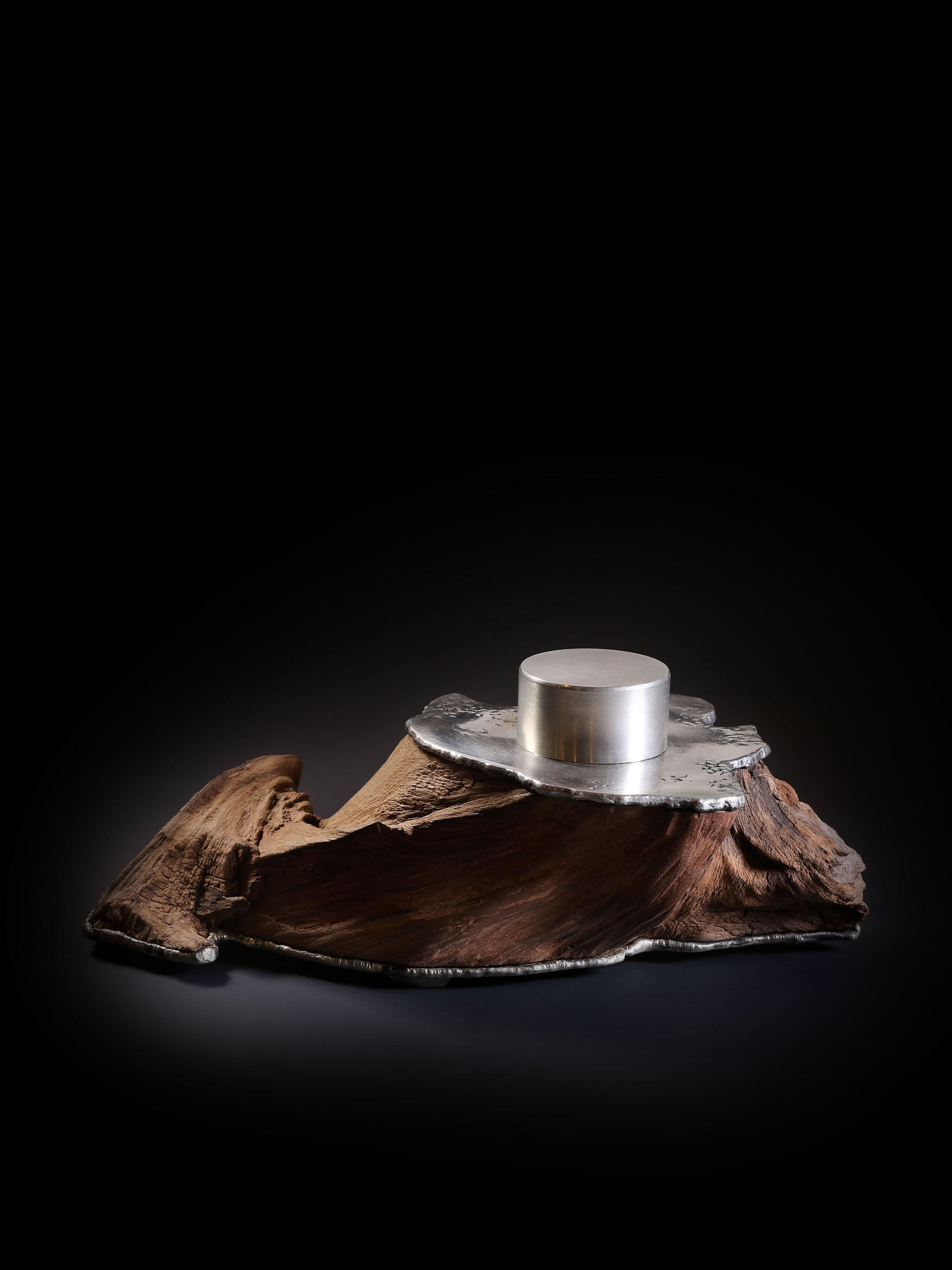 undulating tin-carved burl wood tea canister