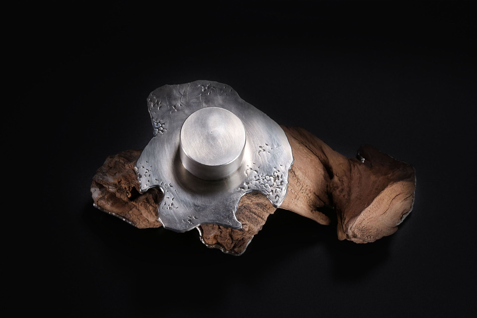 undulating tin-carved burl wood tea canister