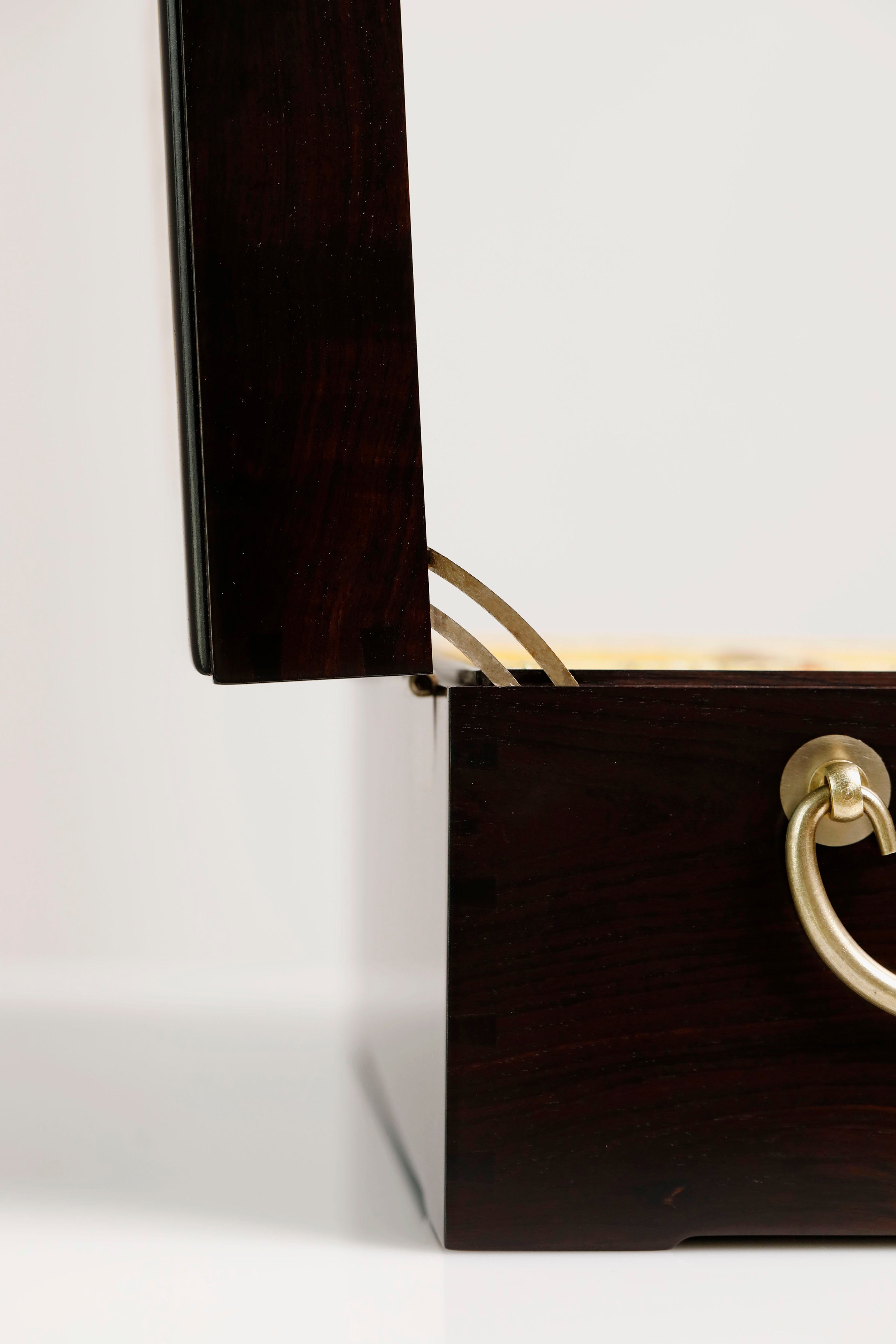 Purple sandalwood box with mandarin ducks playing in water / antique motif and gold trim