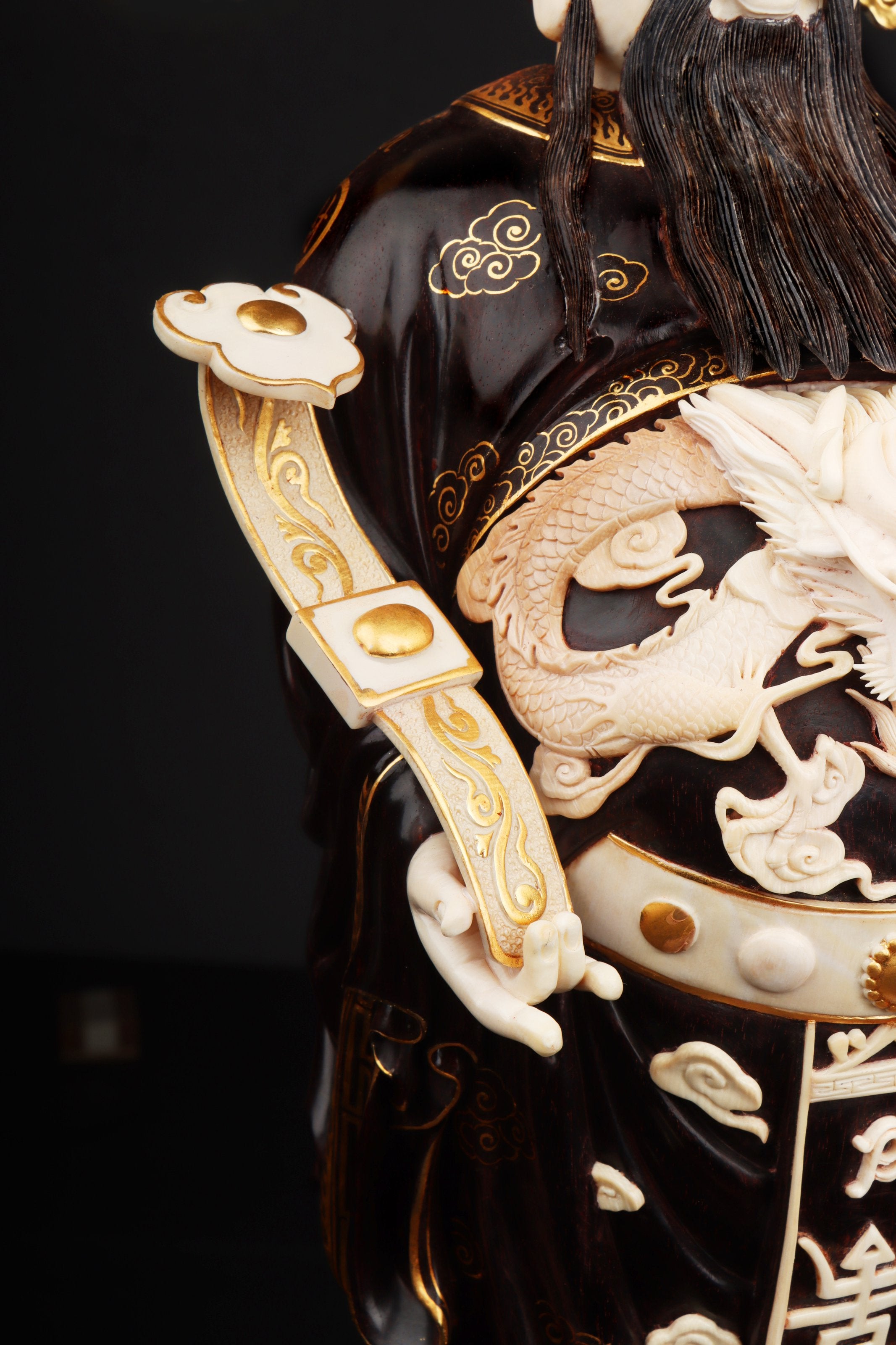 Mammoth ivory carved small-leaf sandalwood gilded God of Wealth
