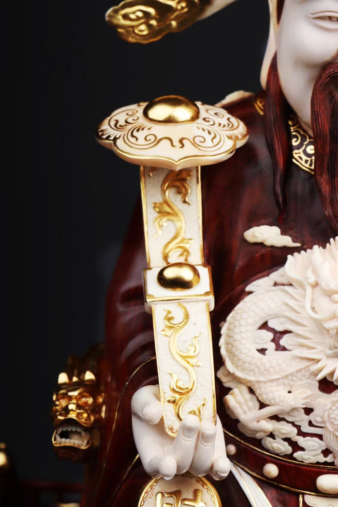 Mammoth ivory carved small-leaf sandalwood gilded God of Wealth