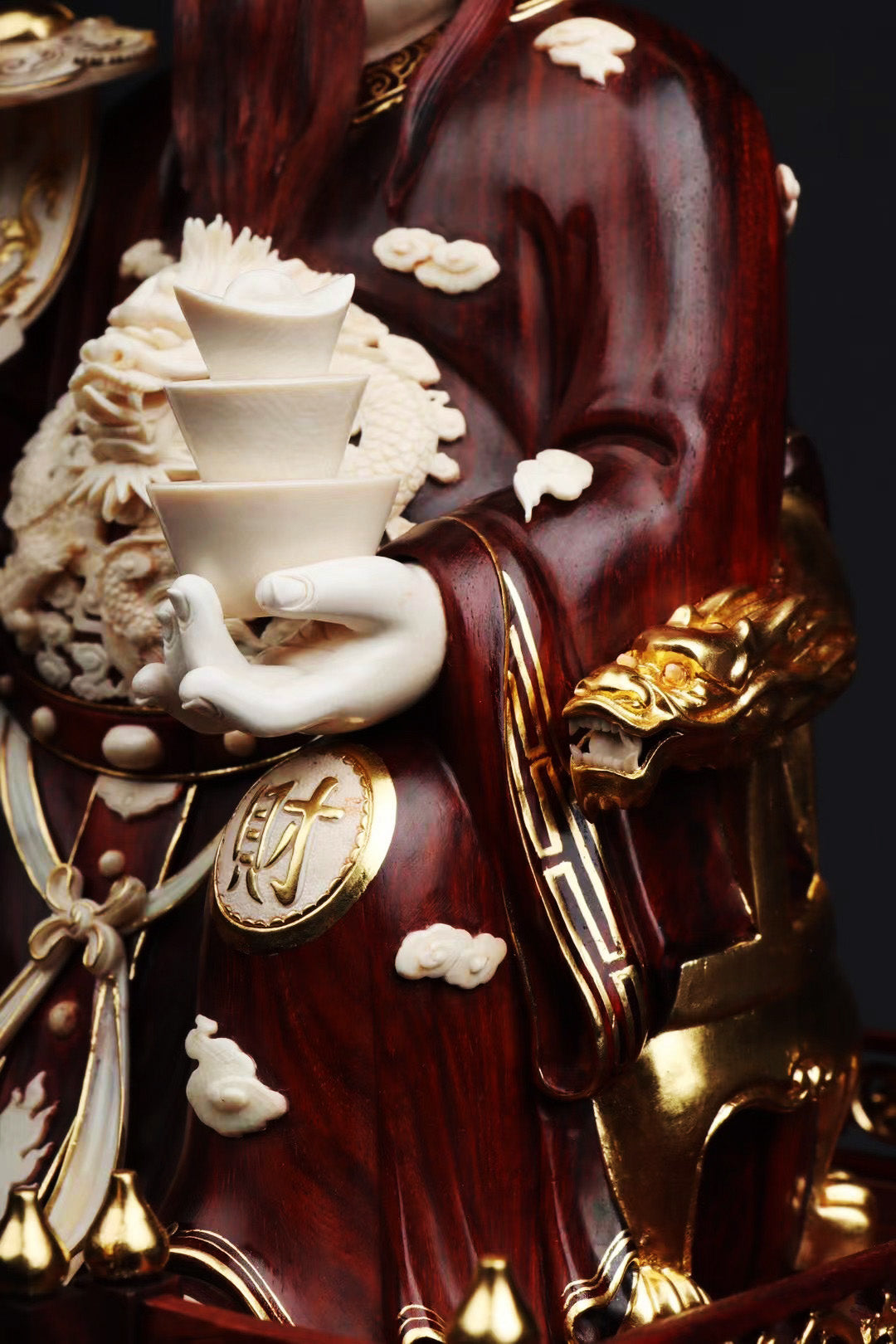Mammoth ivory carved small-leaf sandalwood gilded God of Wealth
