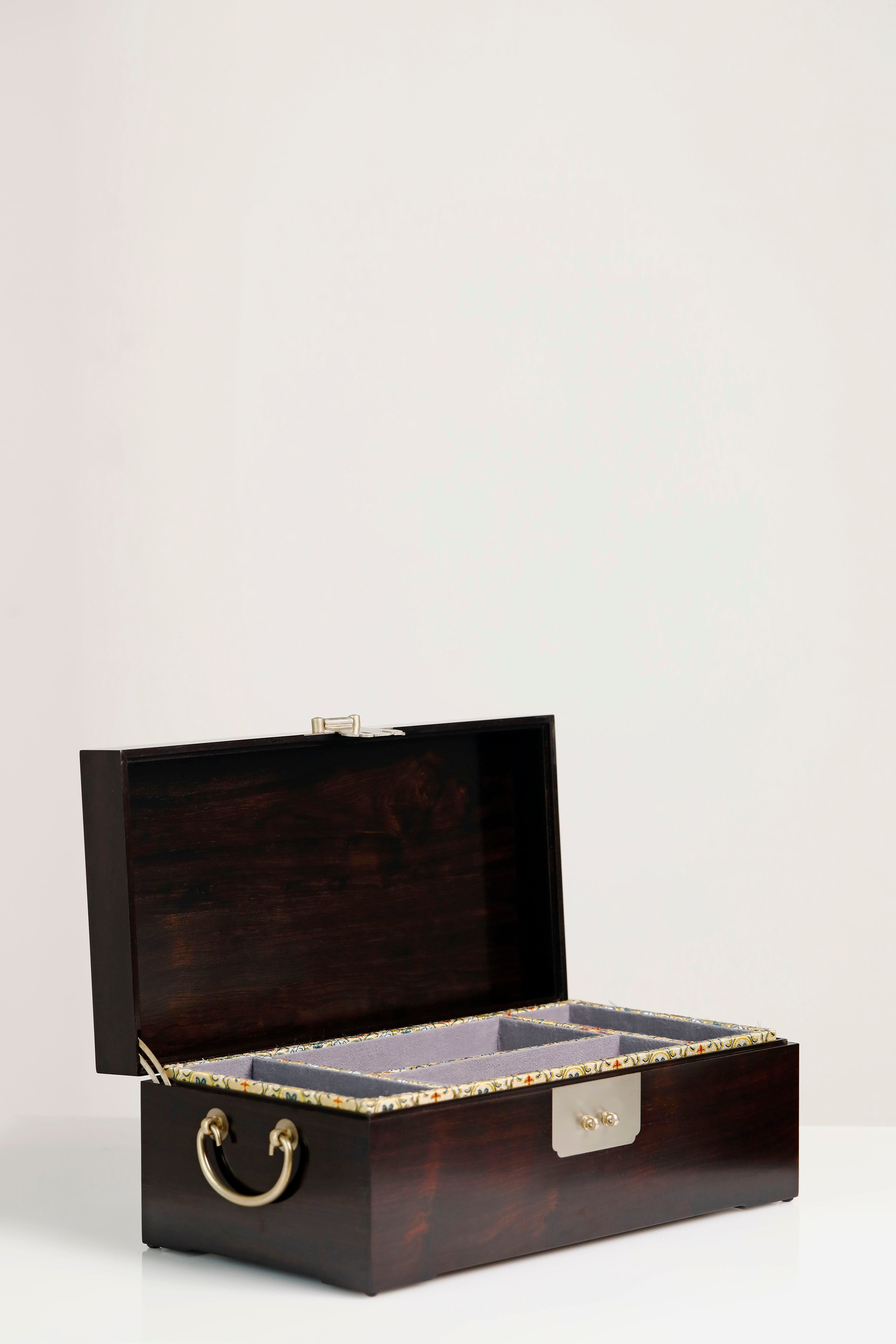 Purple sandalwood box with mandarin ducks playing in water / antique motif and gold trim