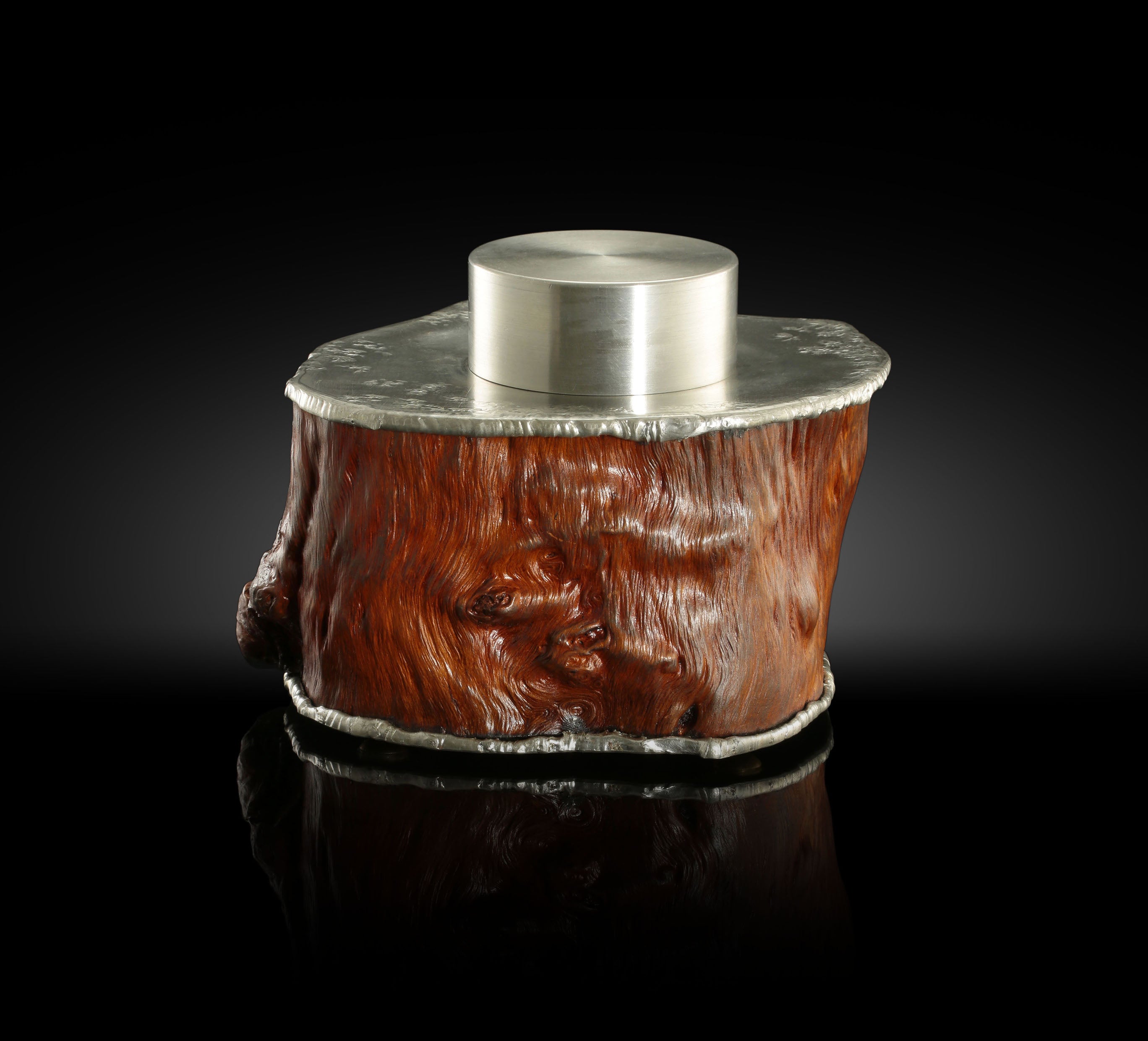 Bundled twisted tin carved burl wood tea canister