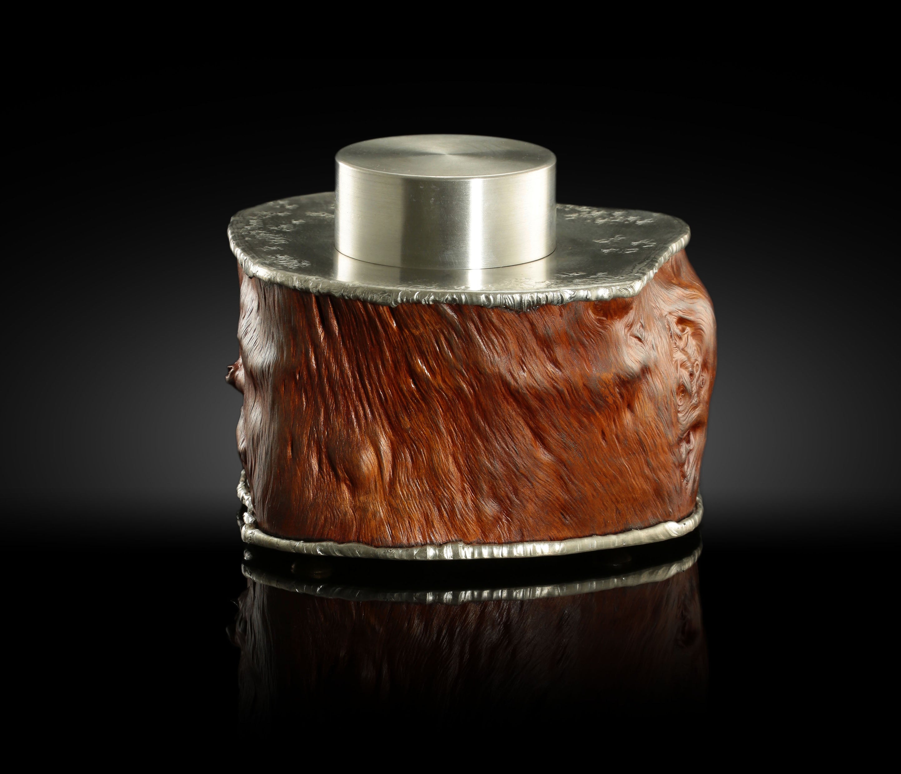 Bundled twisted tin carved burl wood tea canister
