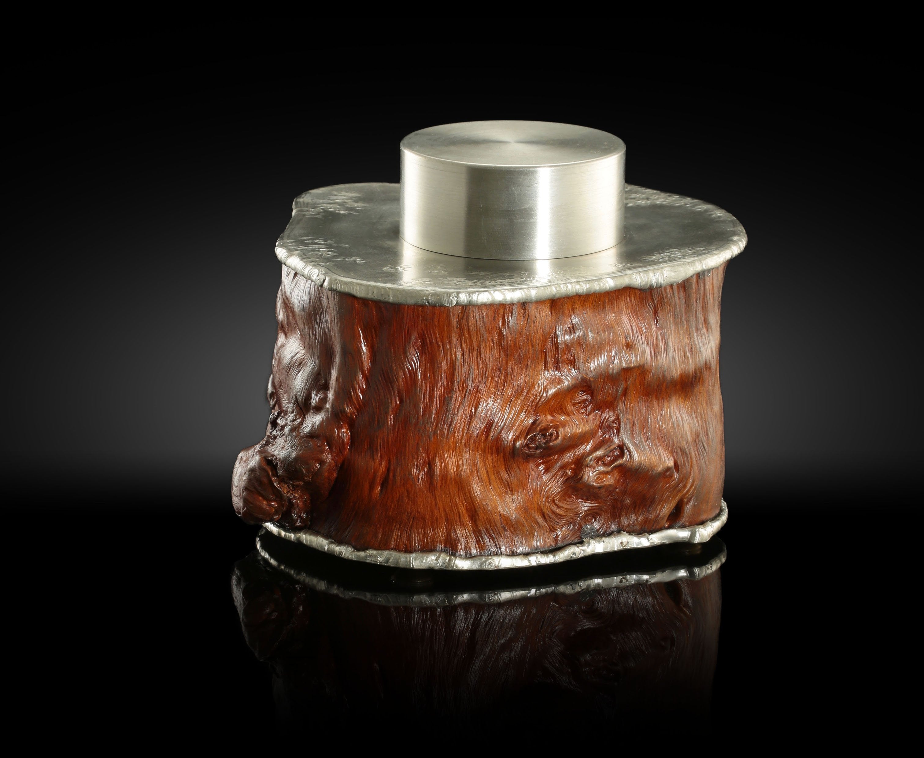 Bundled twisted tin carved burl wood tea canister