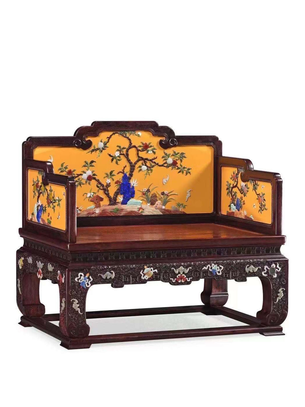 Qianlong Rosewood Lacquer Throne Inlaid with Treasures and Flowers
