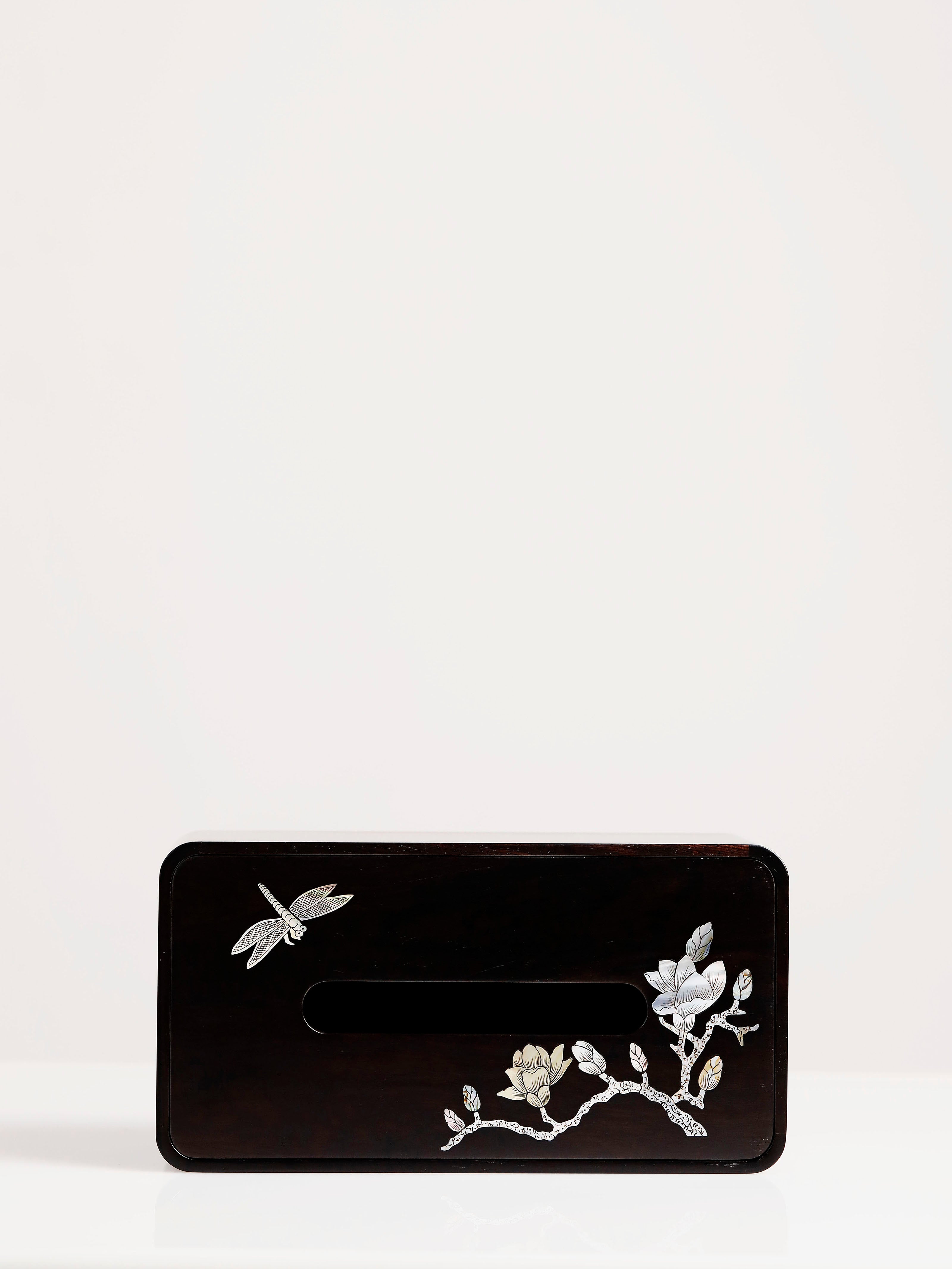 Purple sandalwood mother-of-pearl inlaid magnolia and wealth-themed tissue box