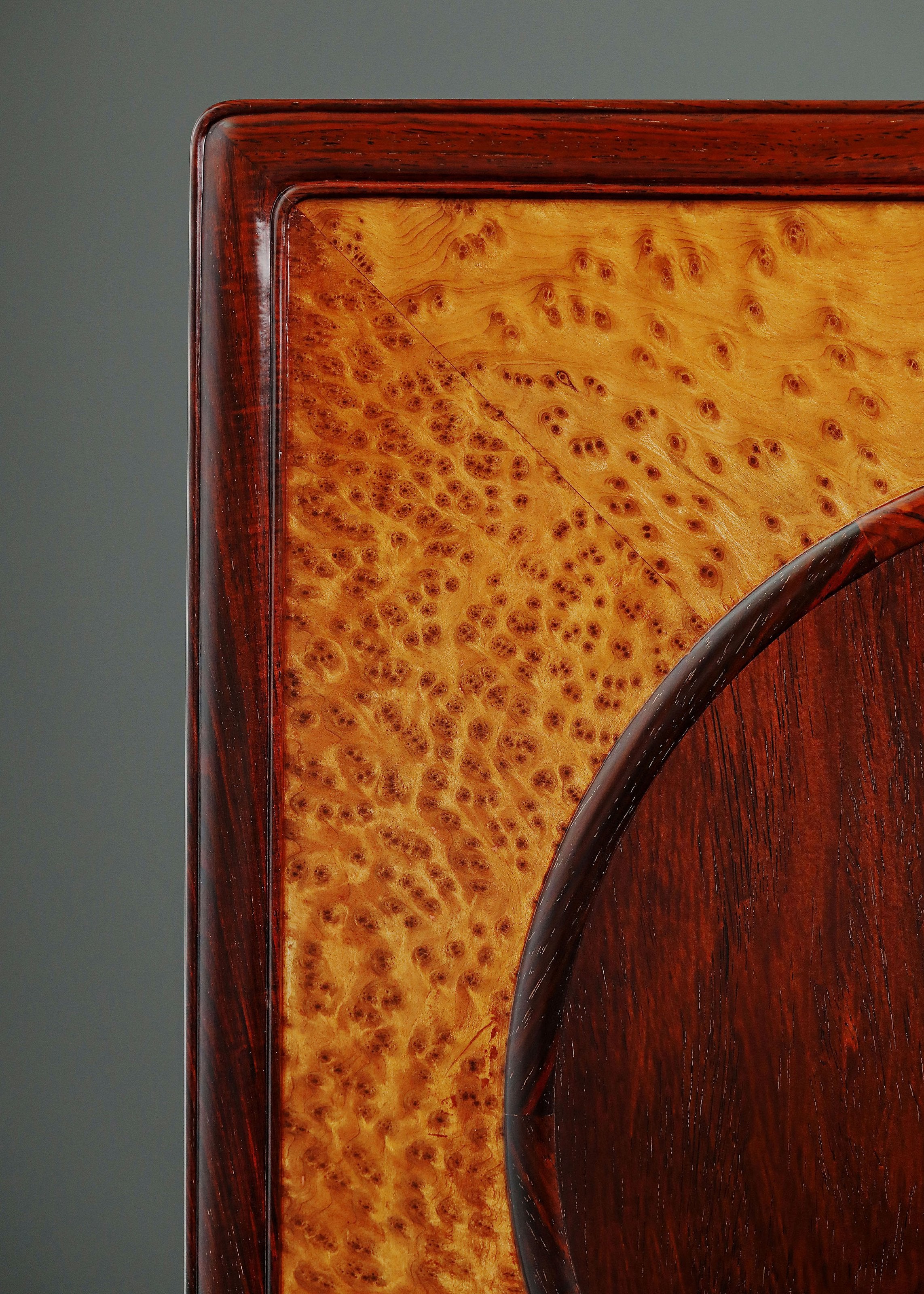 Rosewood screen inlaid with silver dragon design