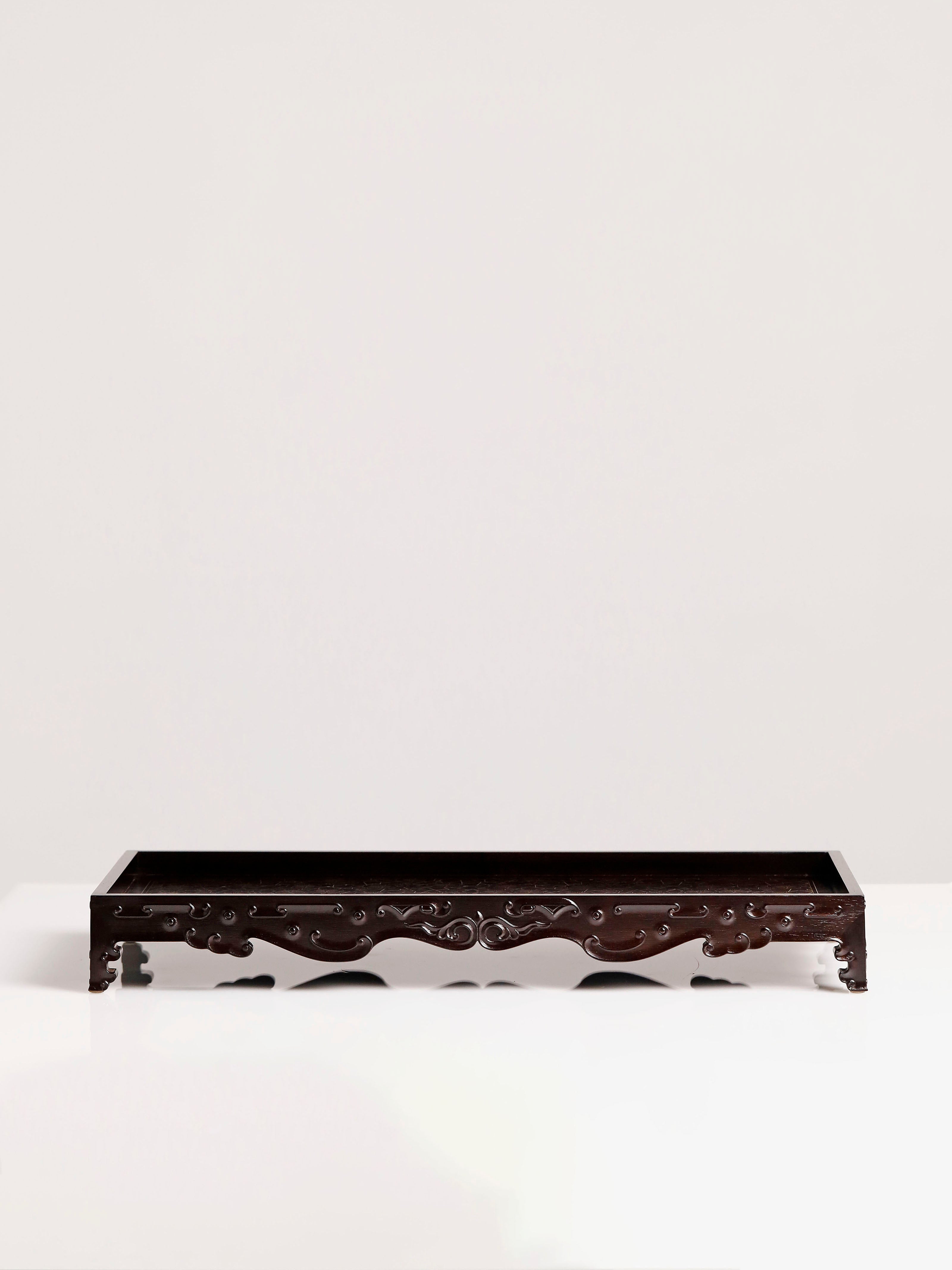 Purple sandalwood tray inlaid with silver plum blossom pattern