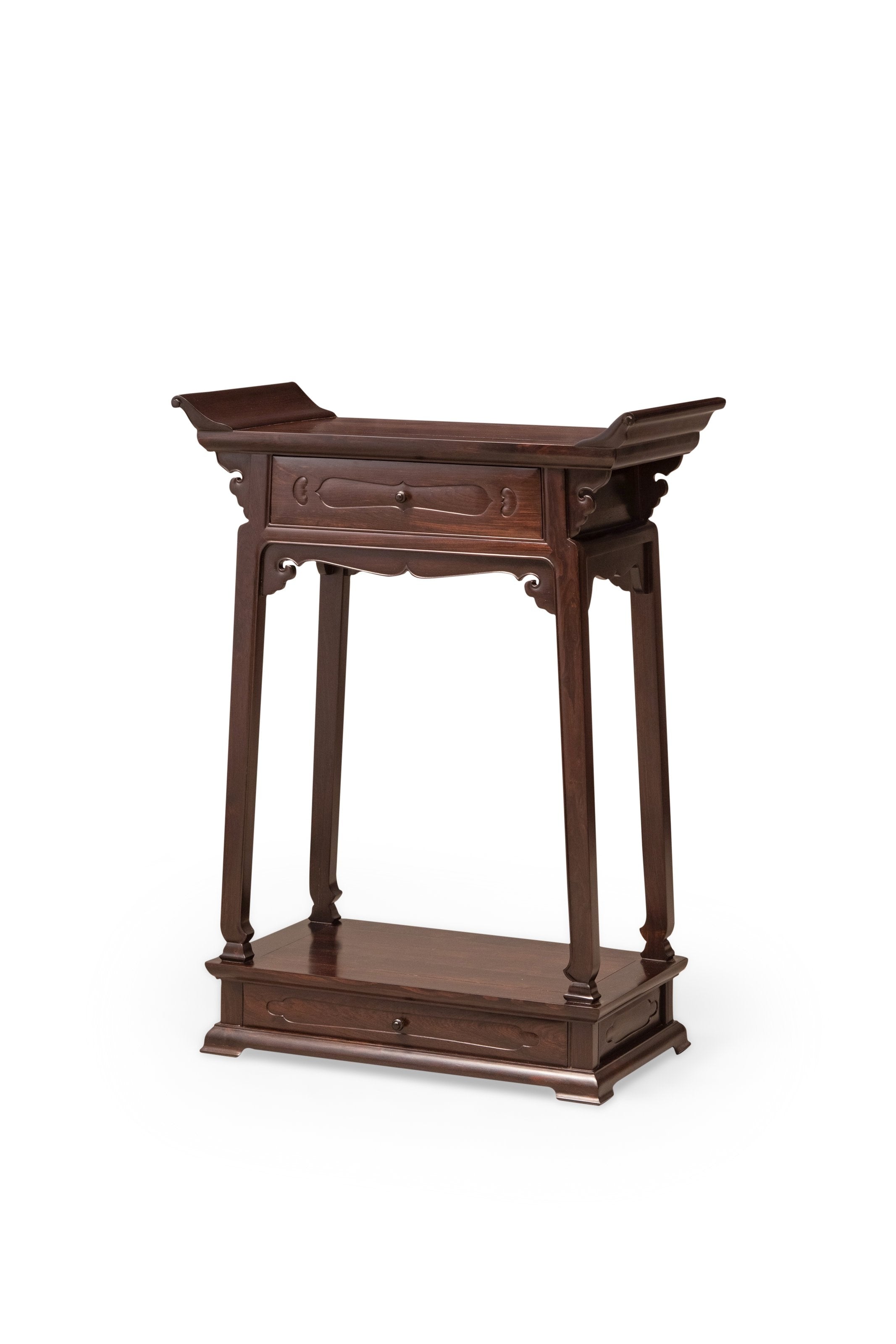 Rosewood altar table with drawers and upturned ends