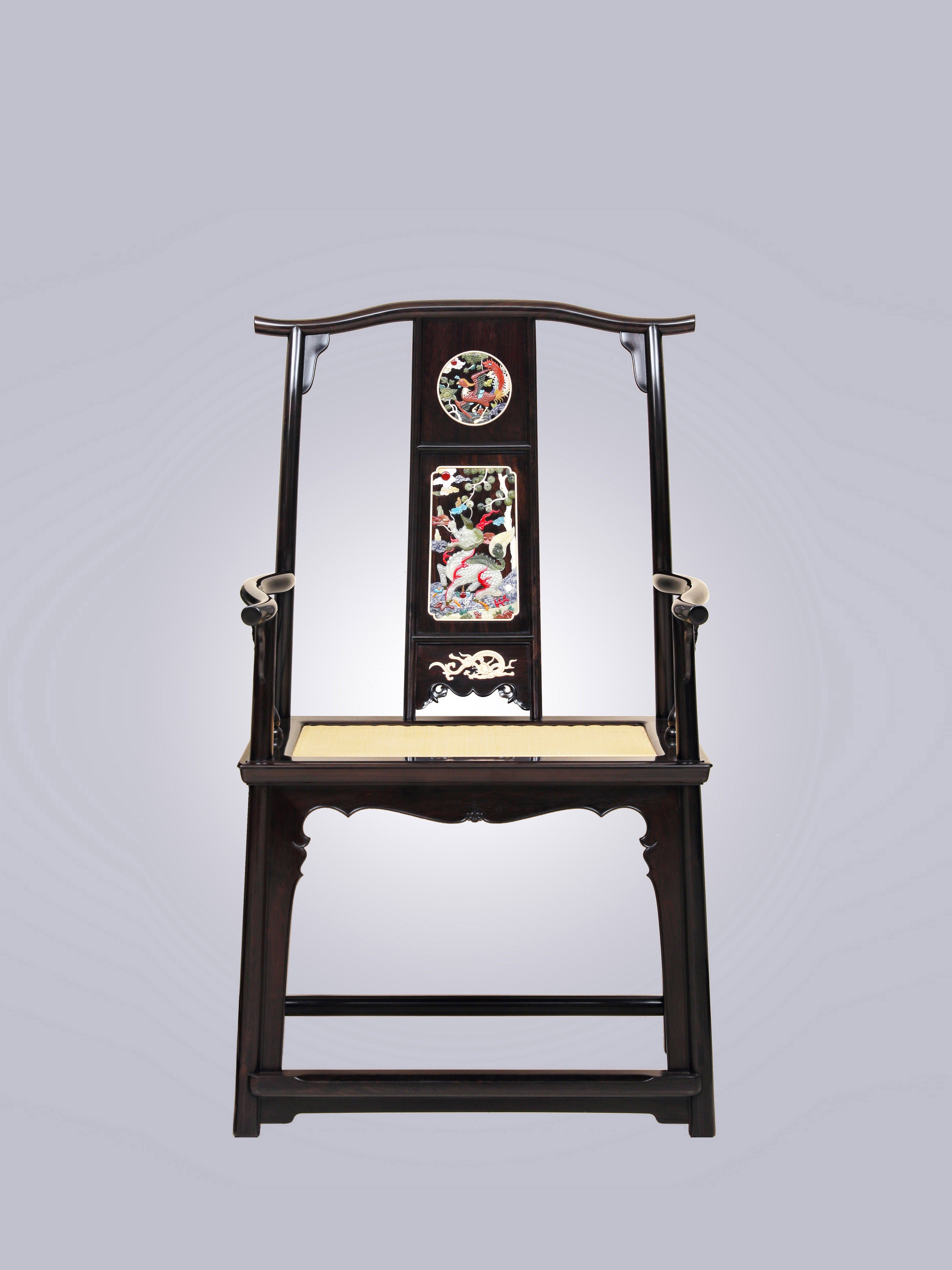 Purple sandalwood inlaid with kylin and phoenix, four-cornered official hat chair