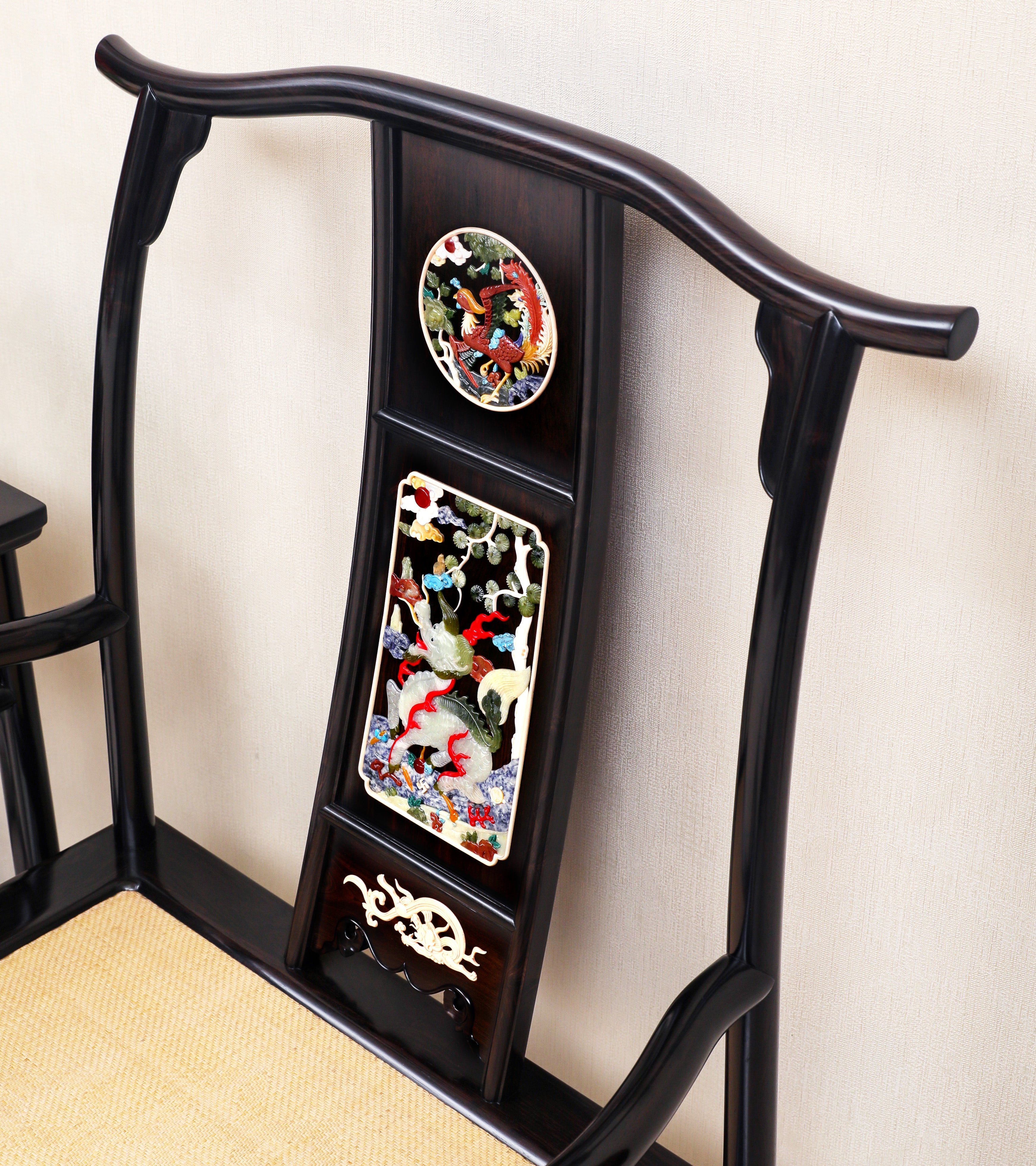 Purple sandalwood inlaid with kylin and phoenix, four-cornered official hat chair