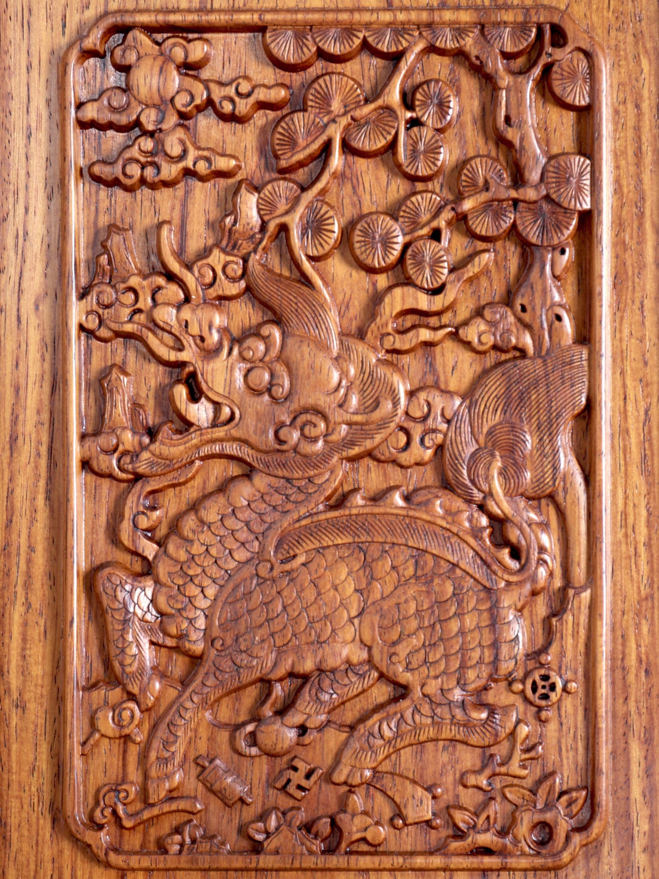 Qilin and Phoenix Pattern Four-Out-Head Chair