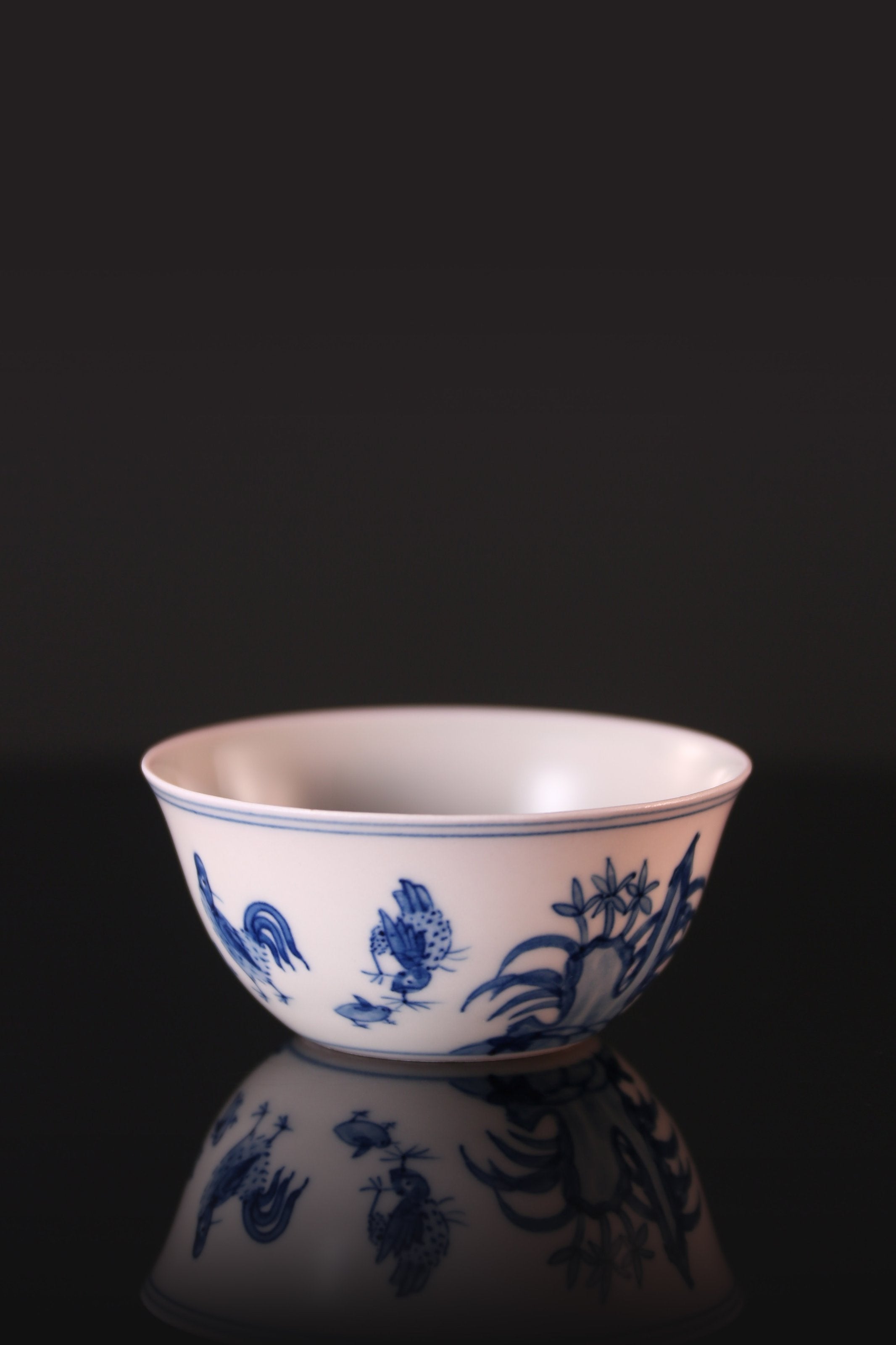 Hand-painted blue and white chicken cup