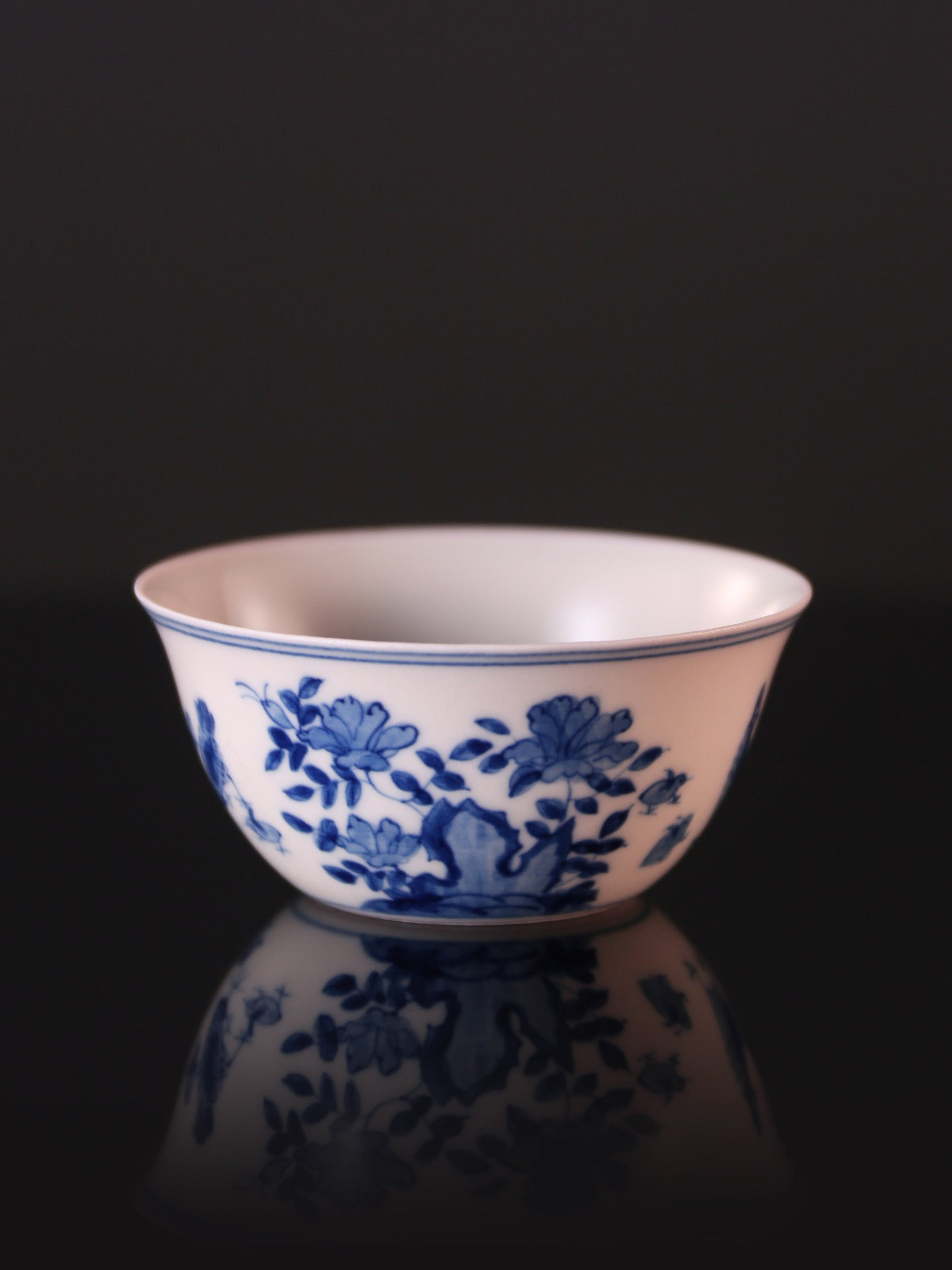 Hand-painted blue and white chicken cup