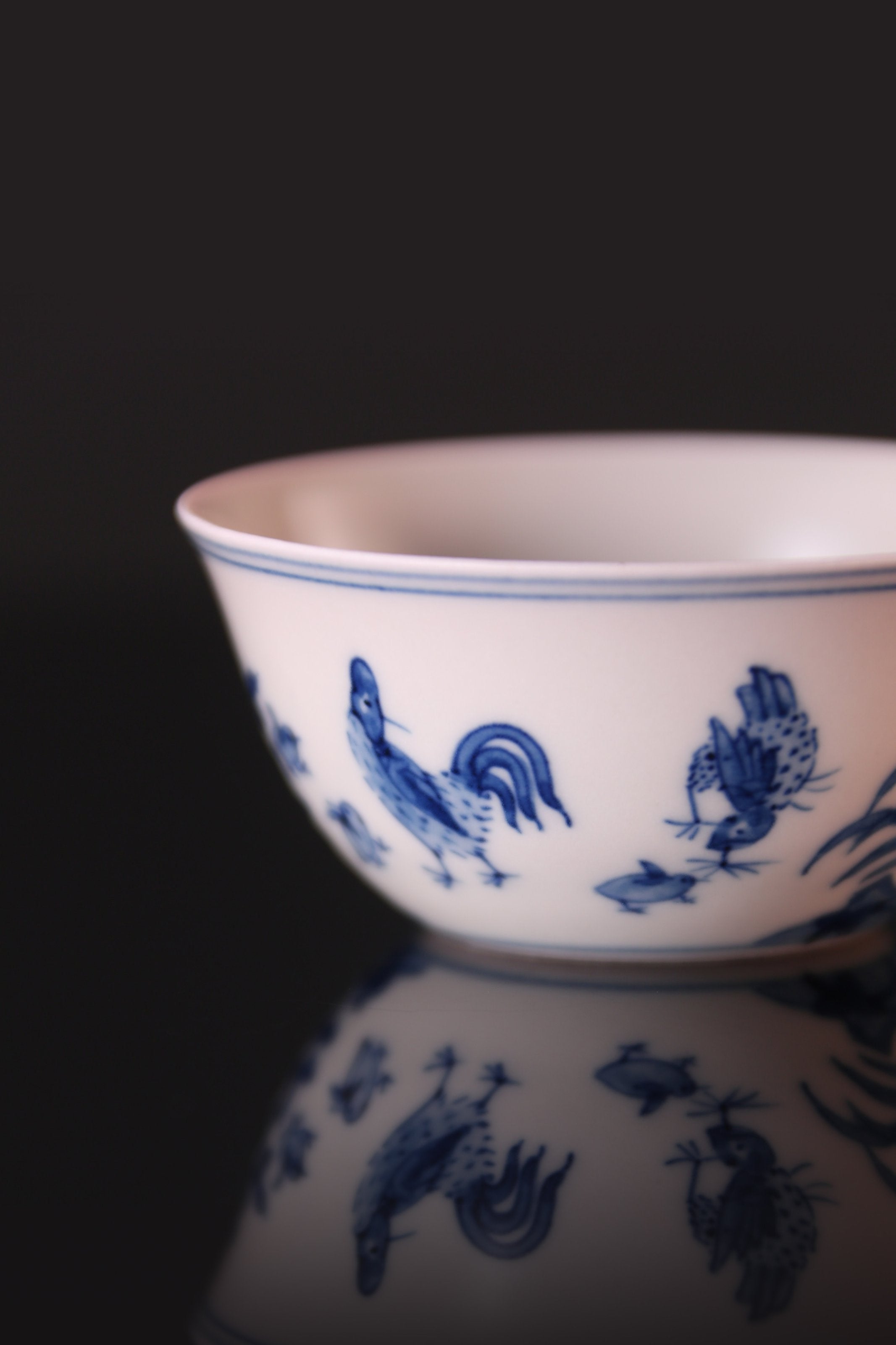 Hand-painted blue and white chicken cup