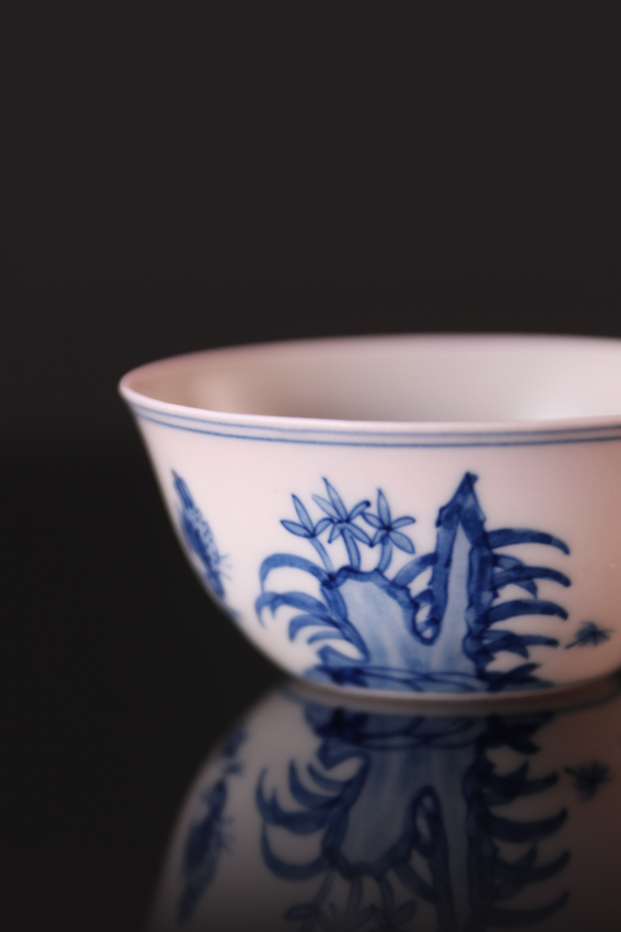 Hand-painted blue and white chicken cup