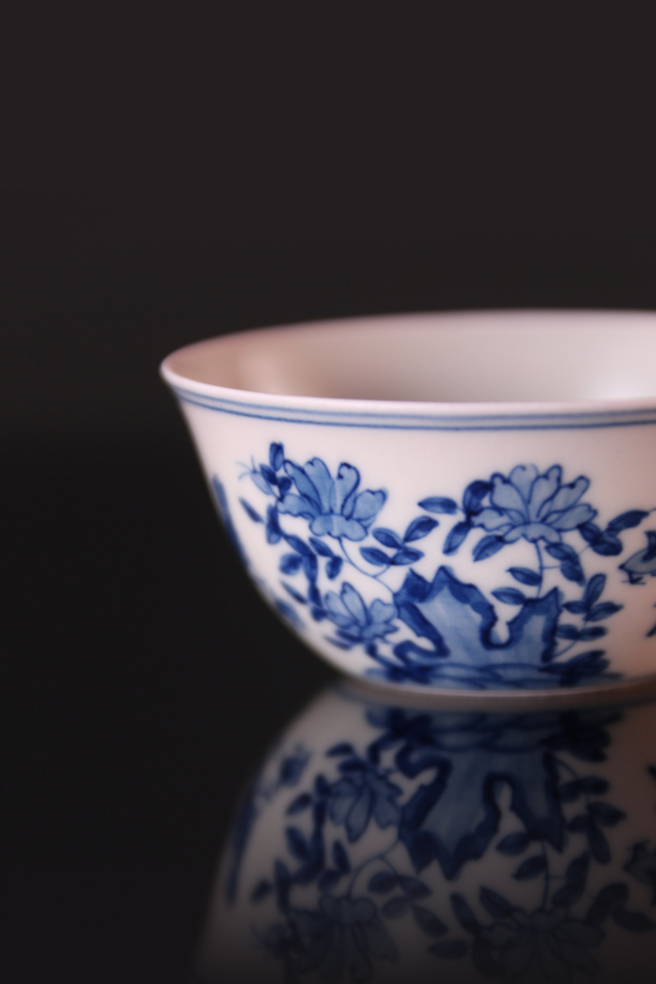 Hand-painted blue and white chicken cup
