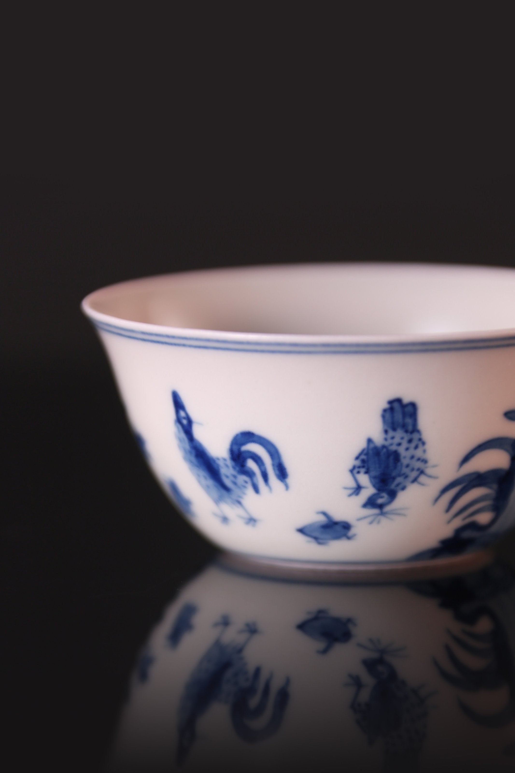 Hand-painted blue and white chicken cup