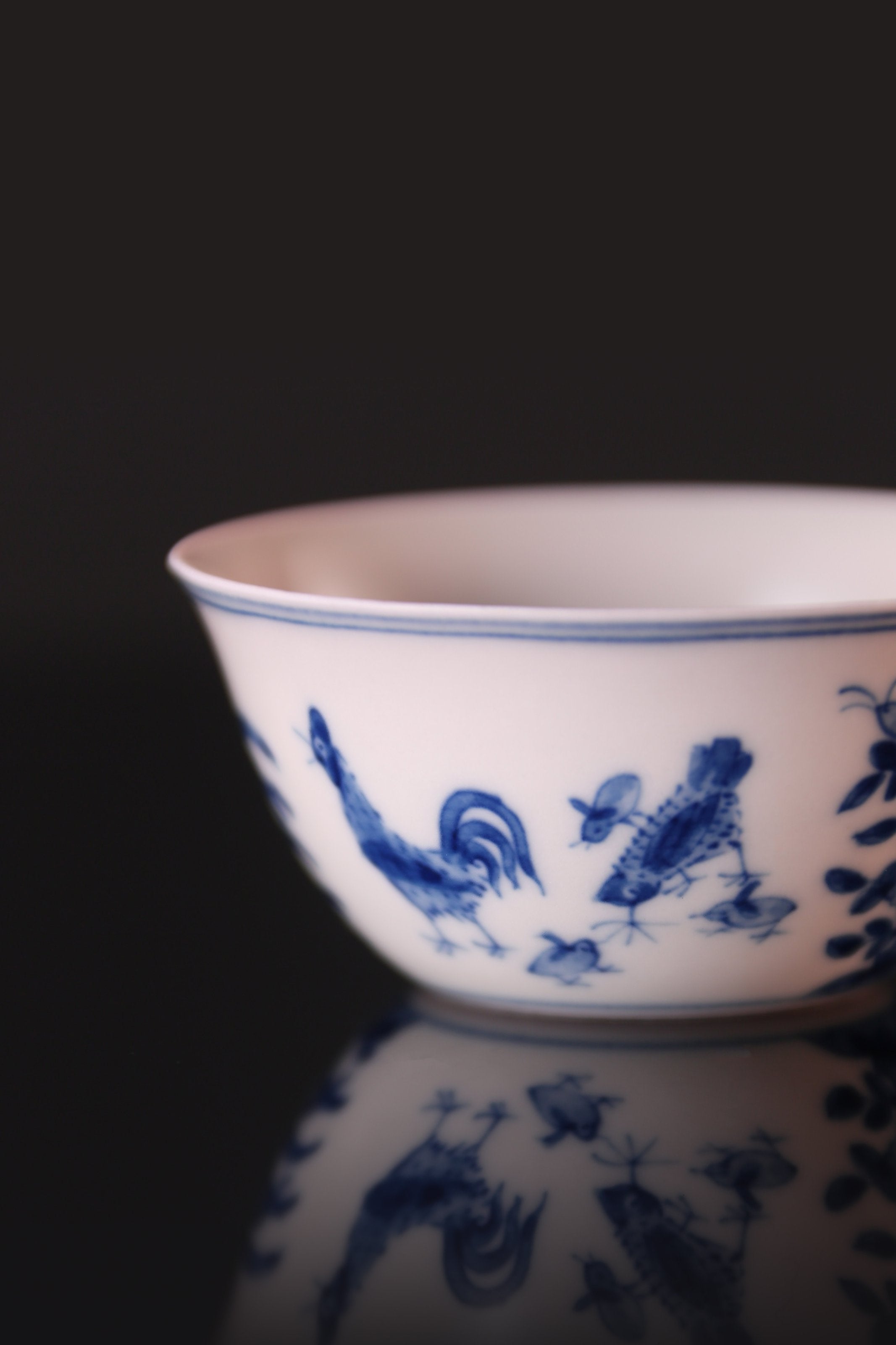 Hand-painted blue and white chicken cup