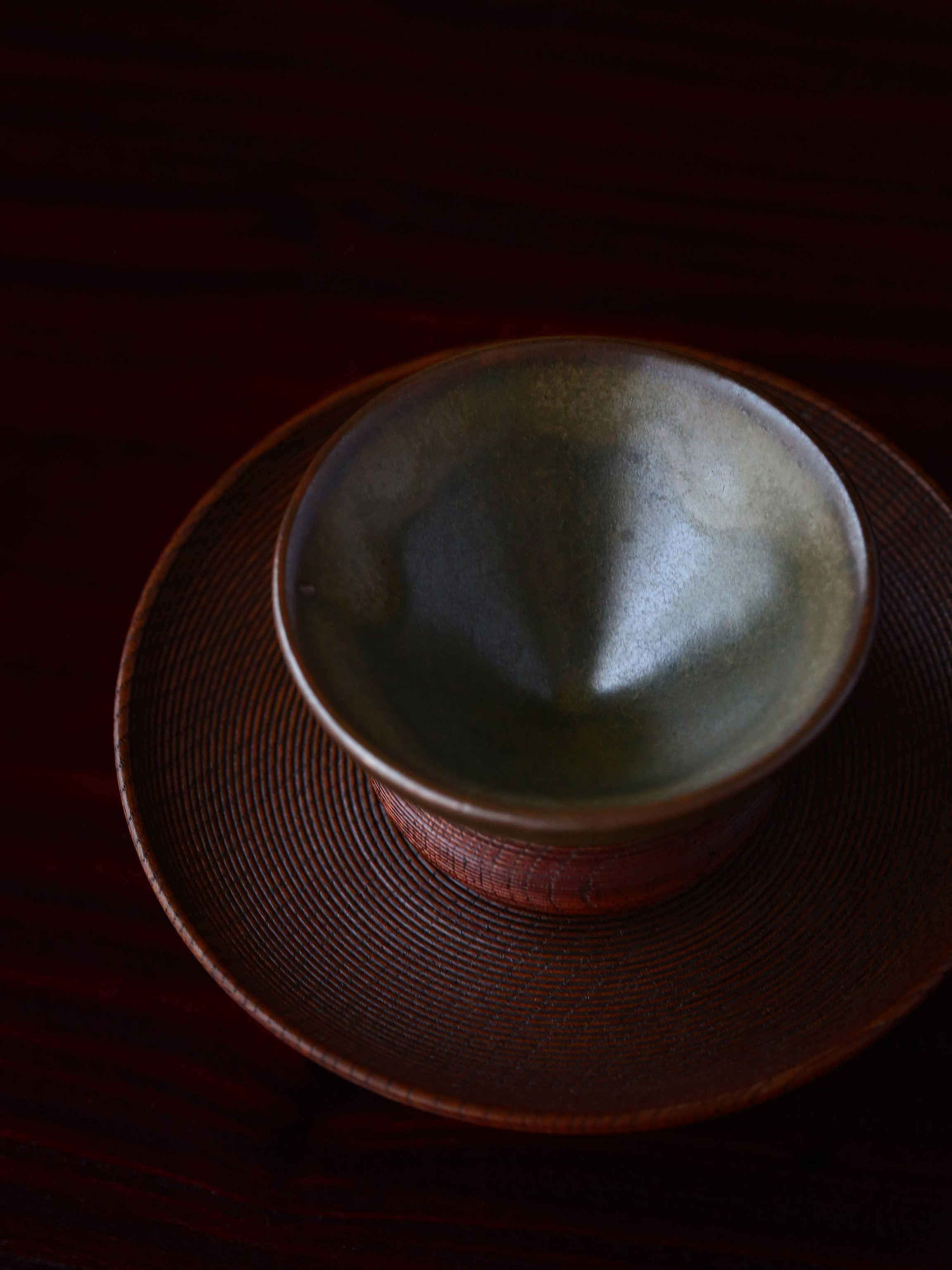 Japanese Meiji tea dust conical cup (pointed bottom) and saucer
