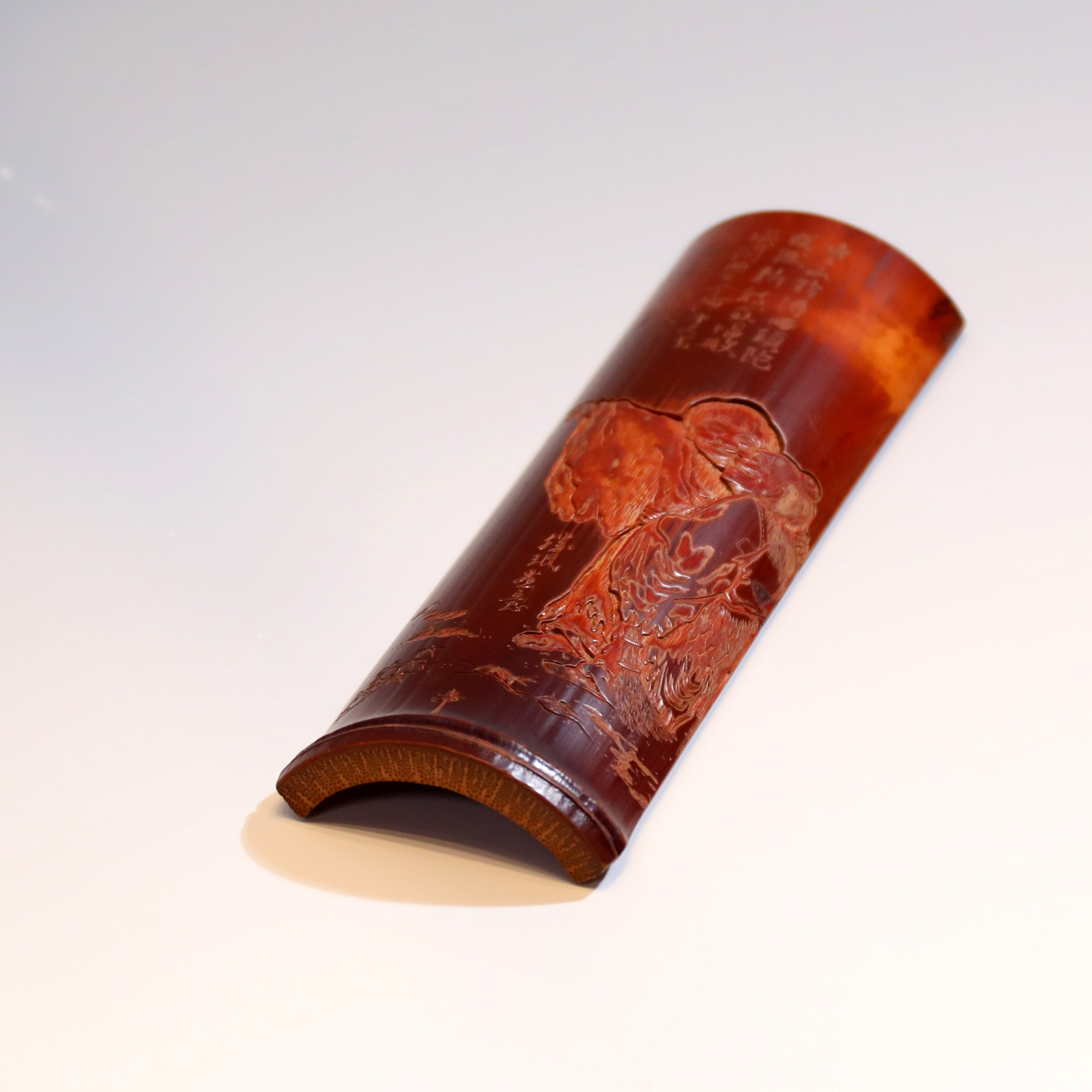 A bamboo tea scoop in the style of Meiji-era artist Katsumin Umino, depicting Hanshan and Shide.