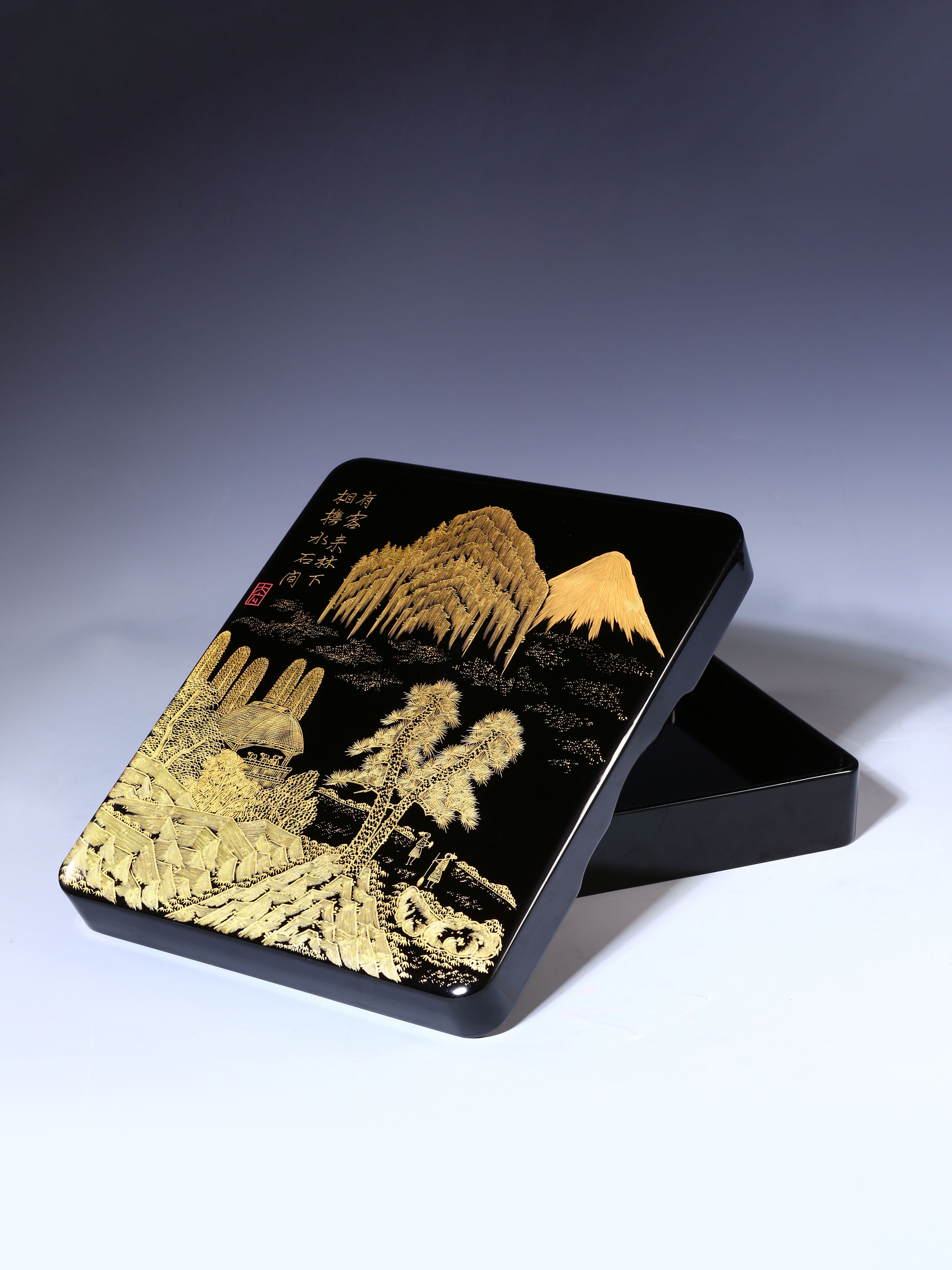 Japanese Showa era gold maki-e stationery box