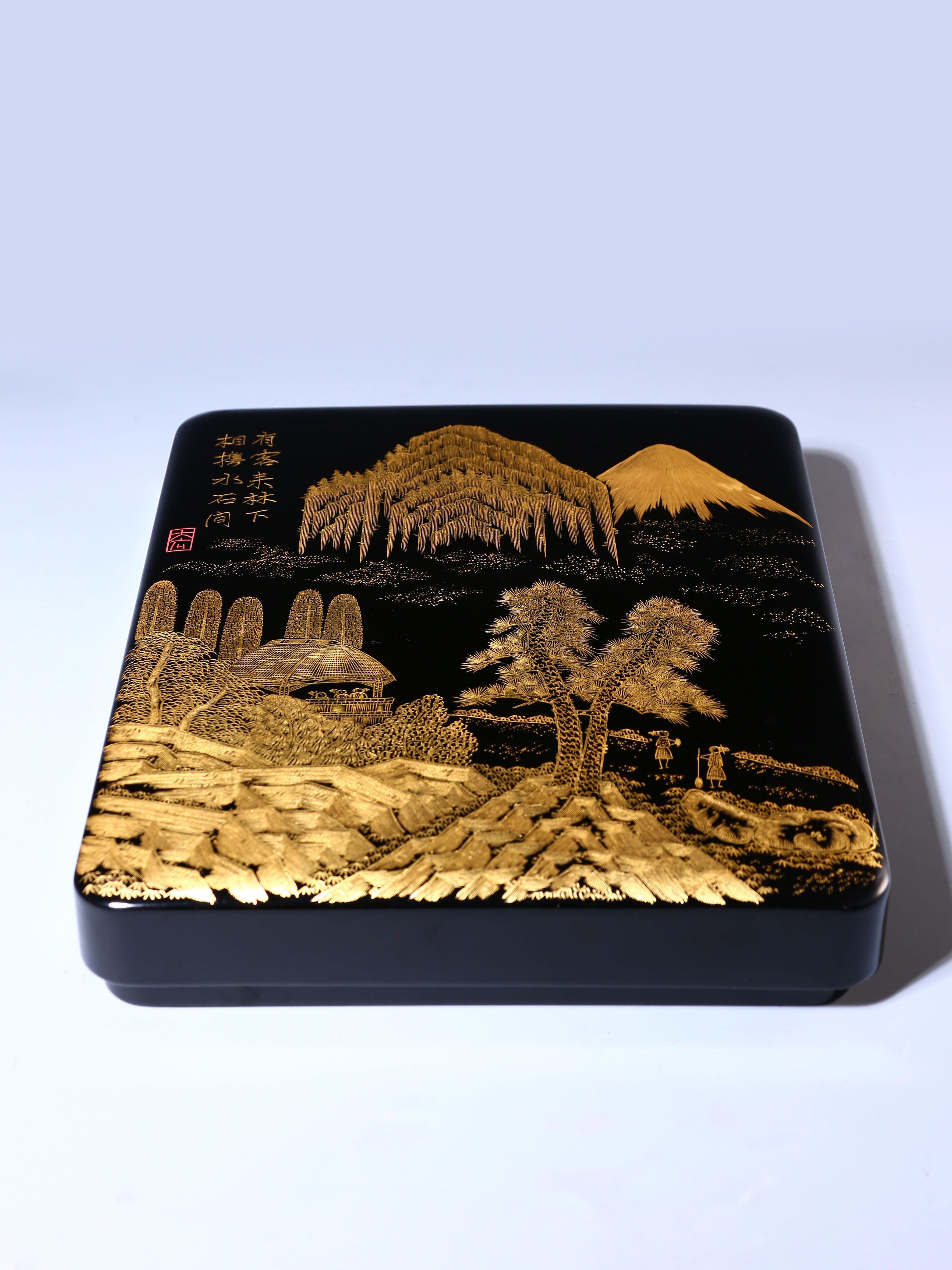 Japanese Showa era gold maki-e stationery box