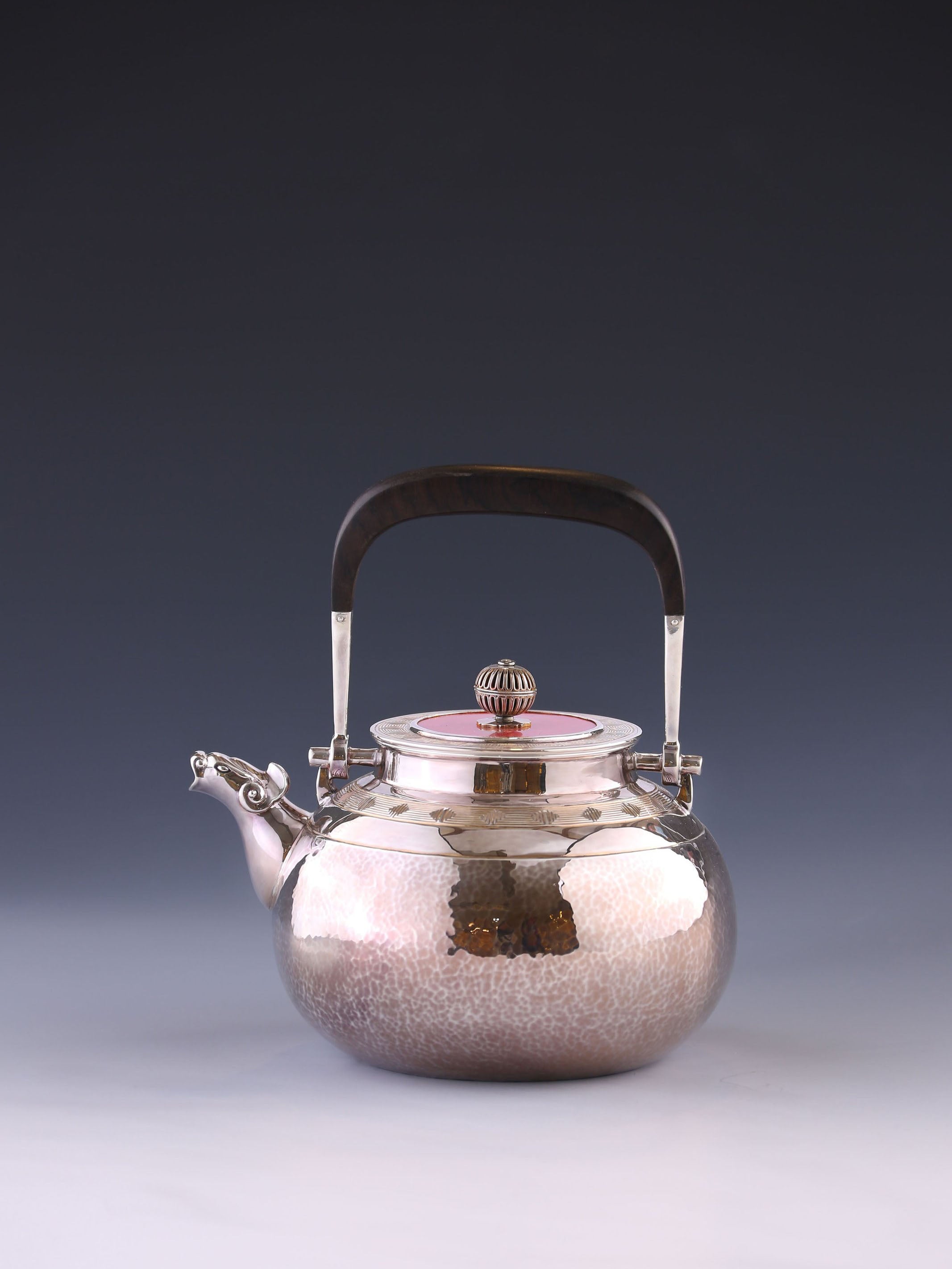 Silver Pot with Auspicious Beast and Cloud Thunder Pattern