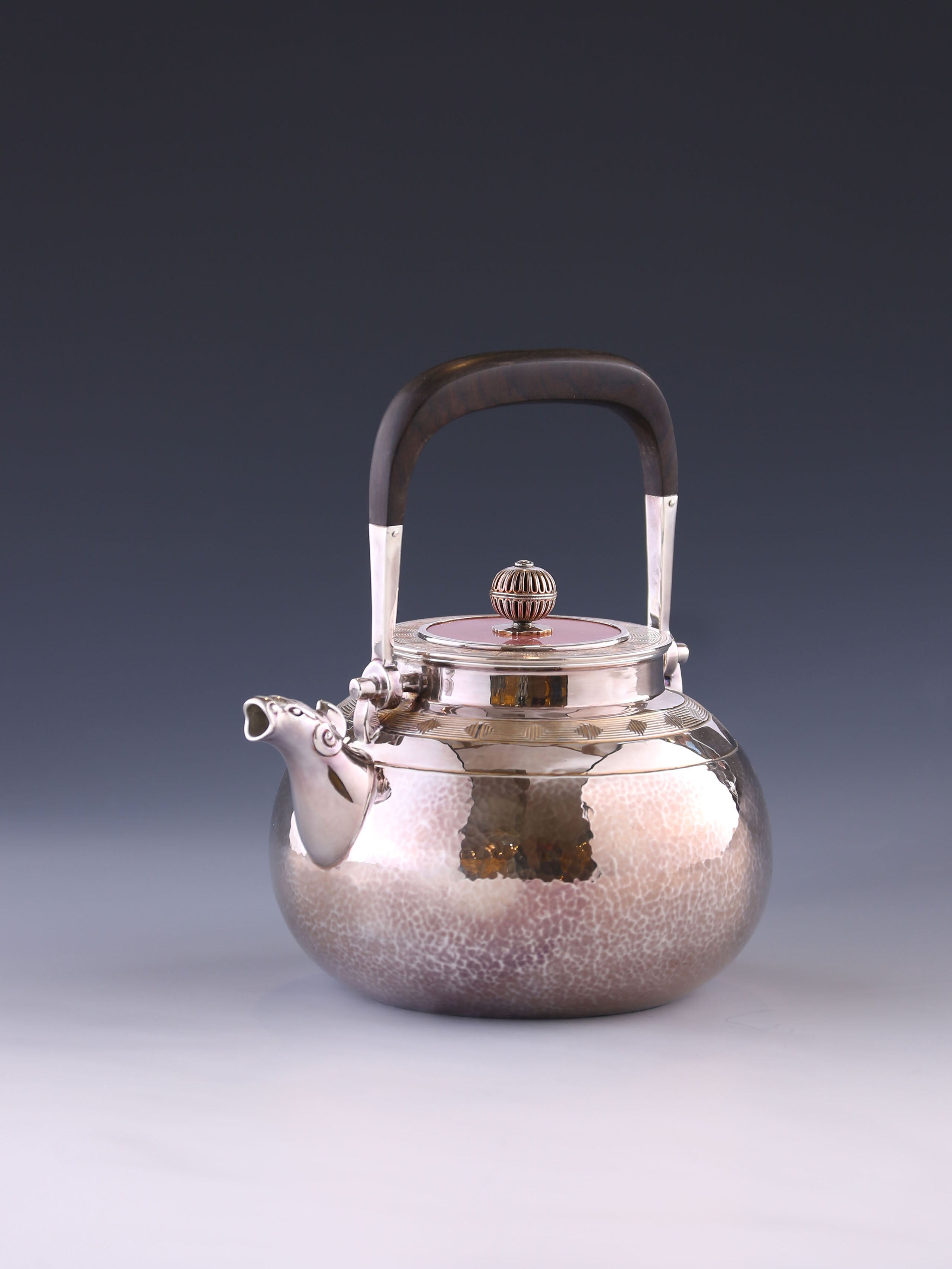 Silver Pot with Auspicious Beast and Cloud Thunder Pattern