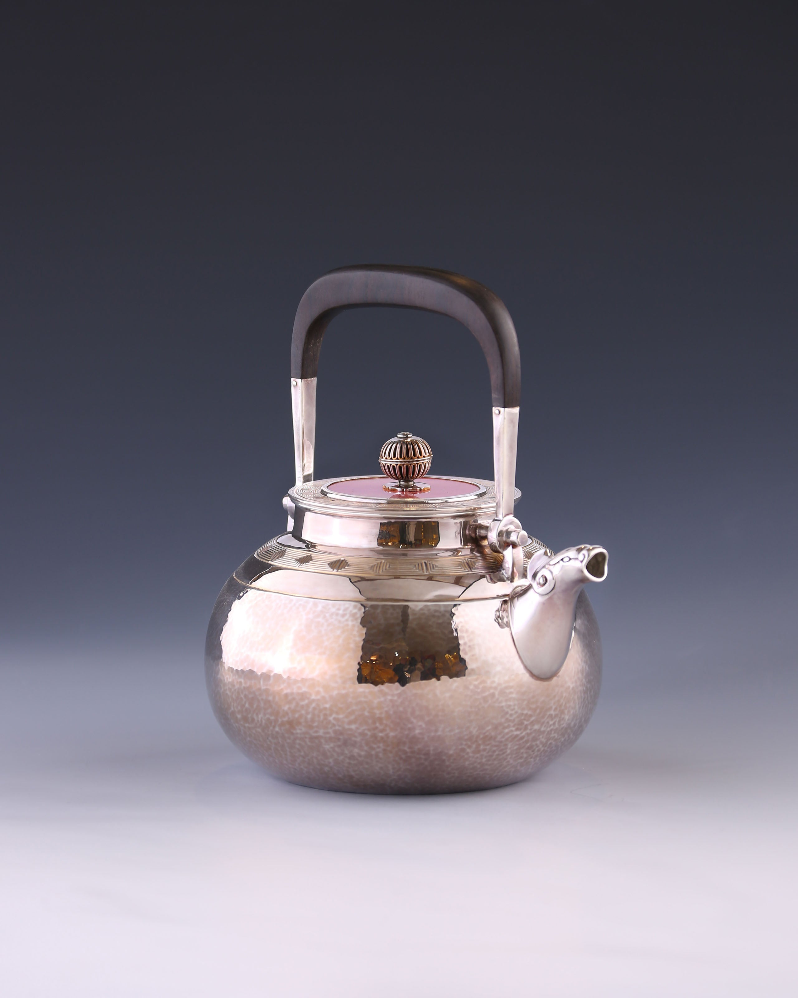 Silver Pot with Auspicious Beast and Cloud Thunder Pattern