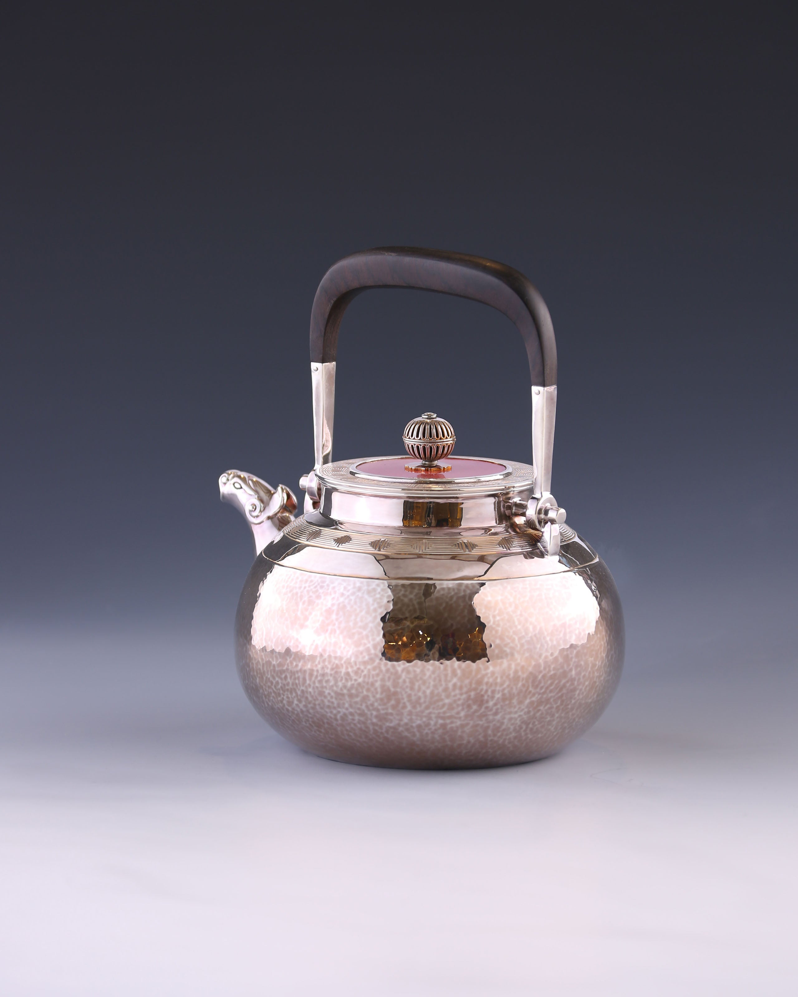 Silver Pot with Auspicious Beast and Cloud Thunder Pattern