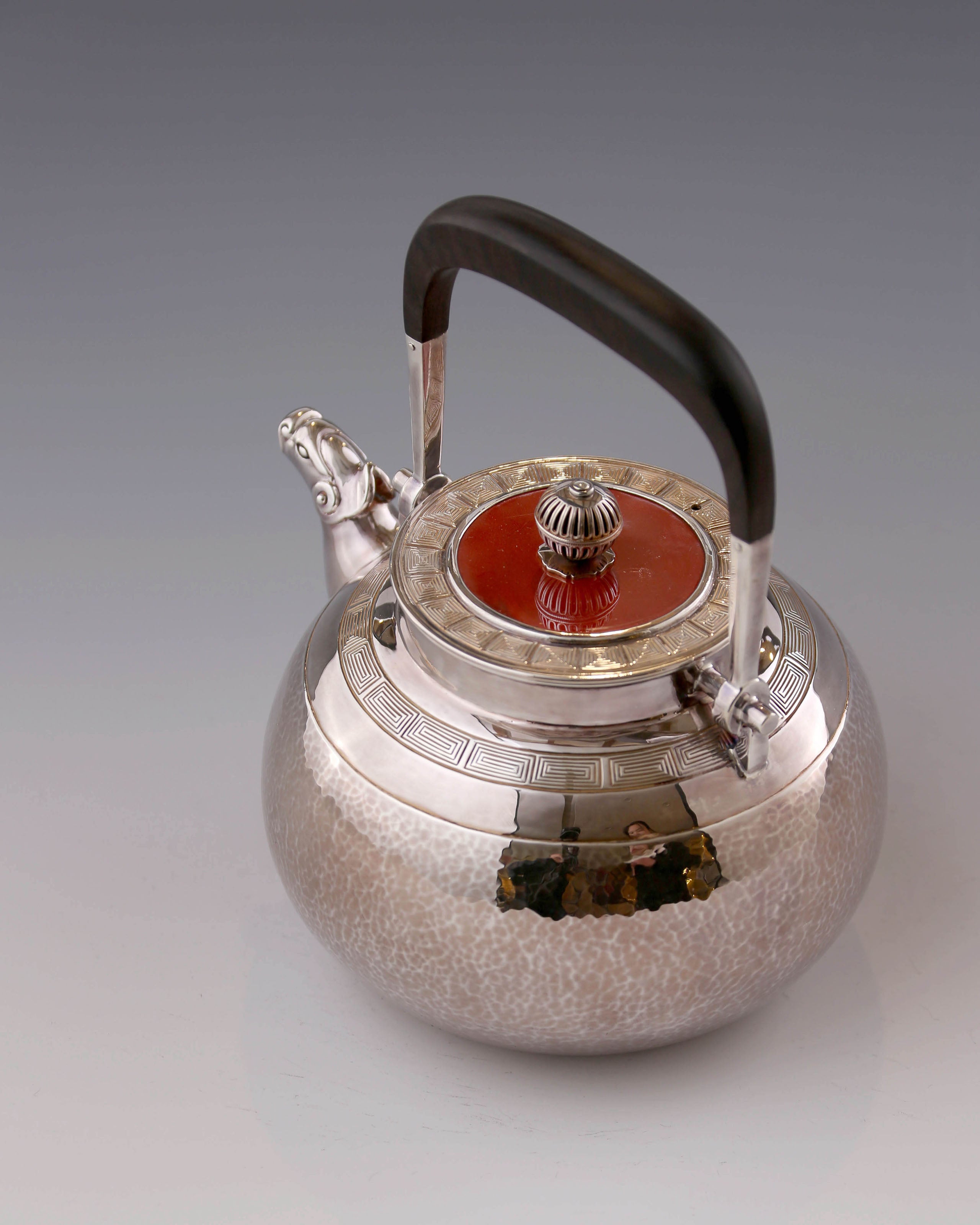 Silver Pot with Auspicious Beast and Cloud Thunder Pattern