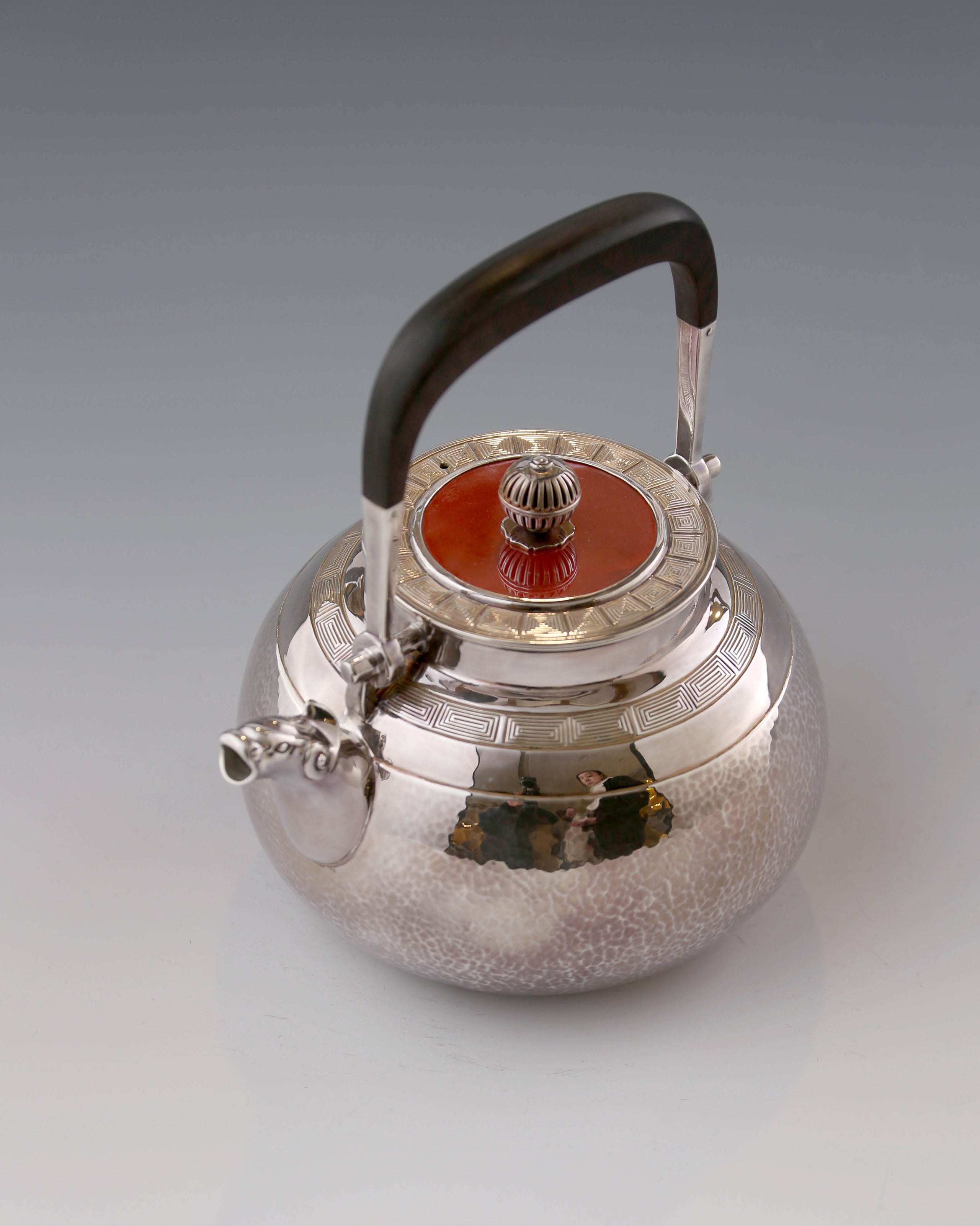 Silver Pot with Auspicious Beast and Cloud Thunder Pattern