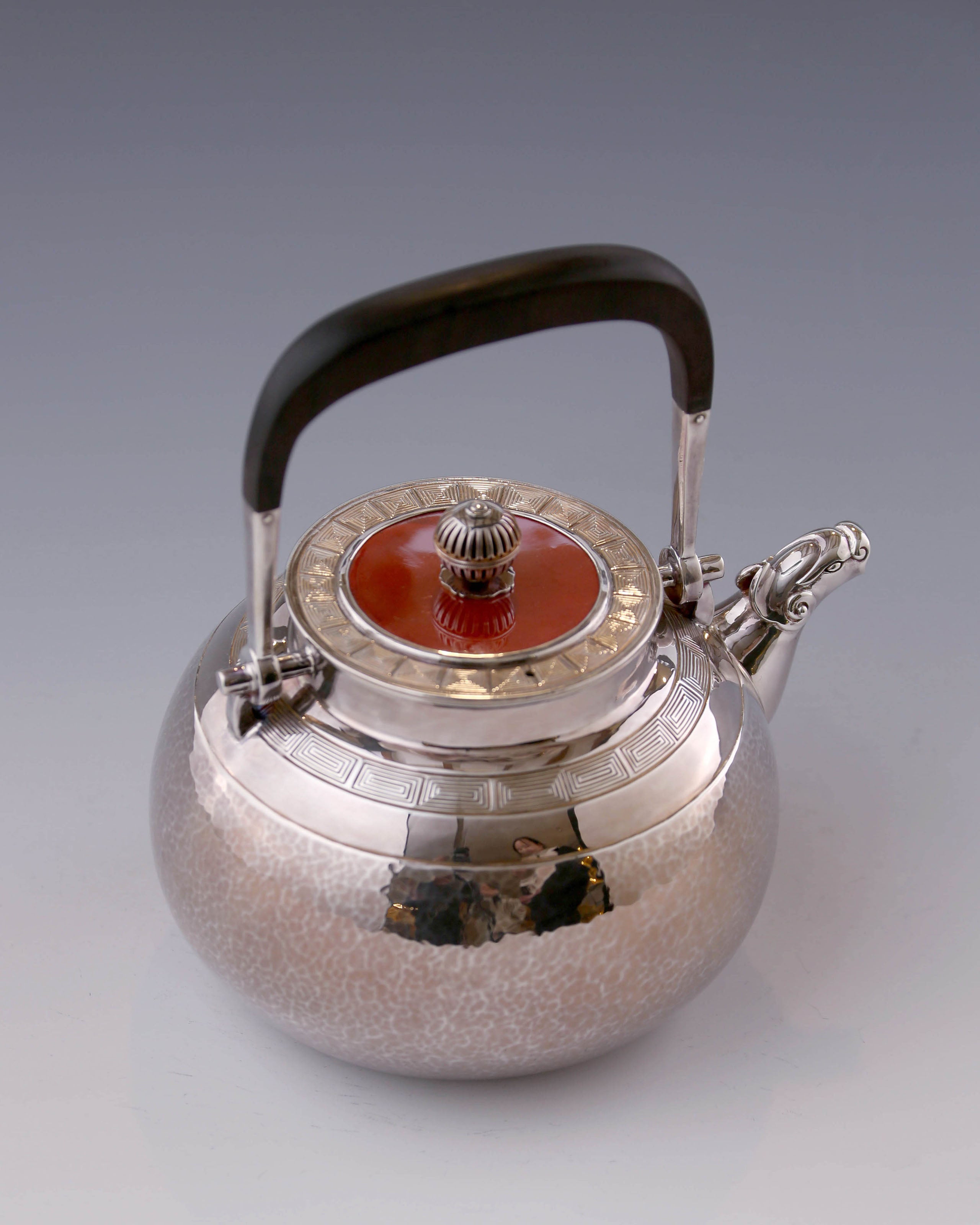 Silver Pot with Auspicious Beast and Cloud Thunder Pattern