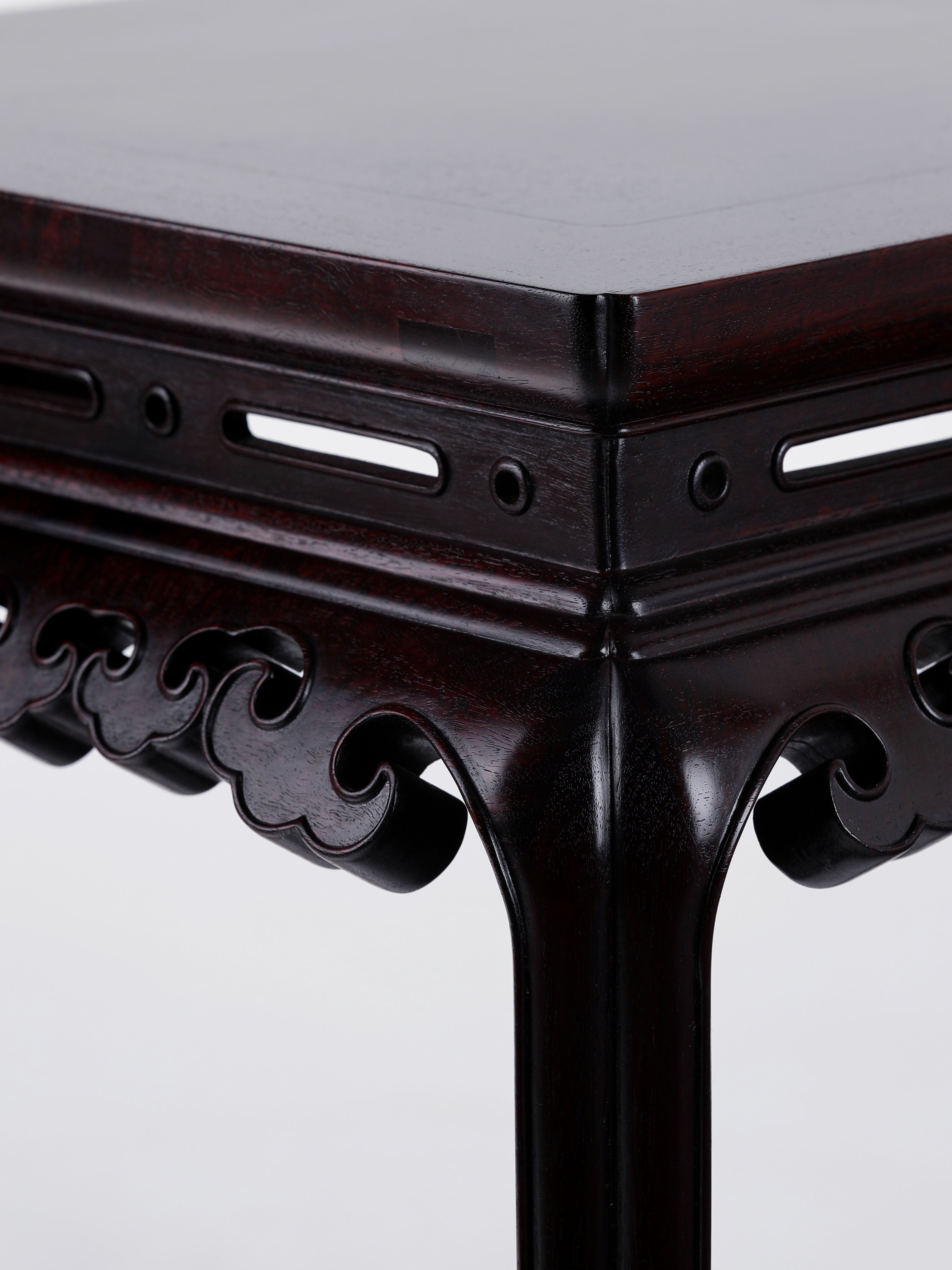 Zambian rosewood square stool with ruyi pattern