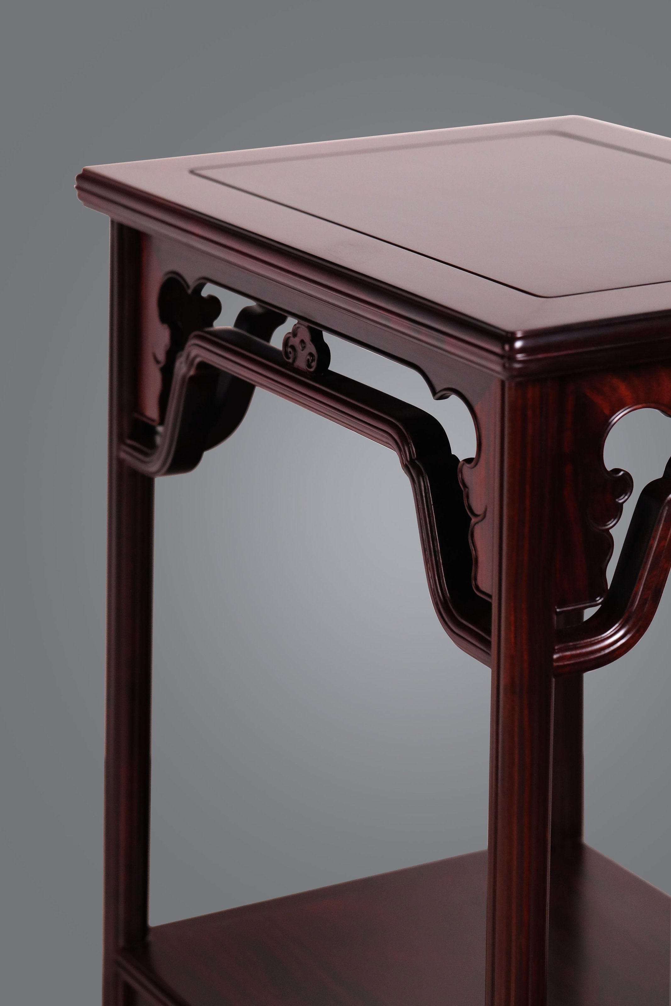 Zambian rosewood tea stand with auspicious patterns and melon-shaped design