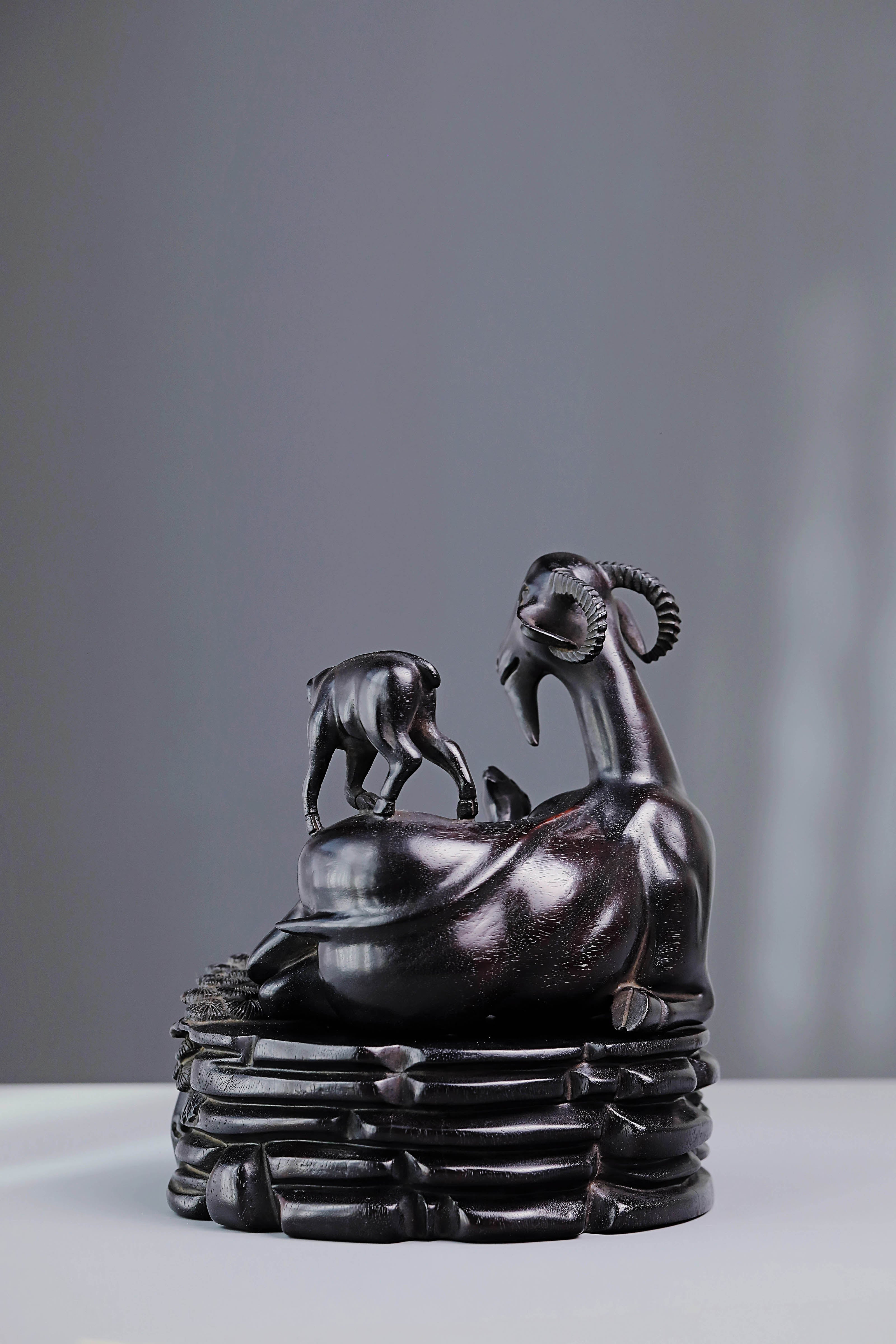 Three Yangs Bring Prosperity Boxwood Carving