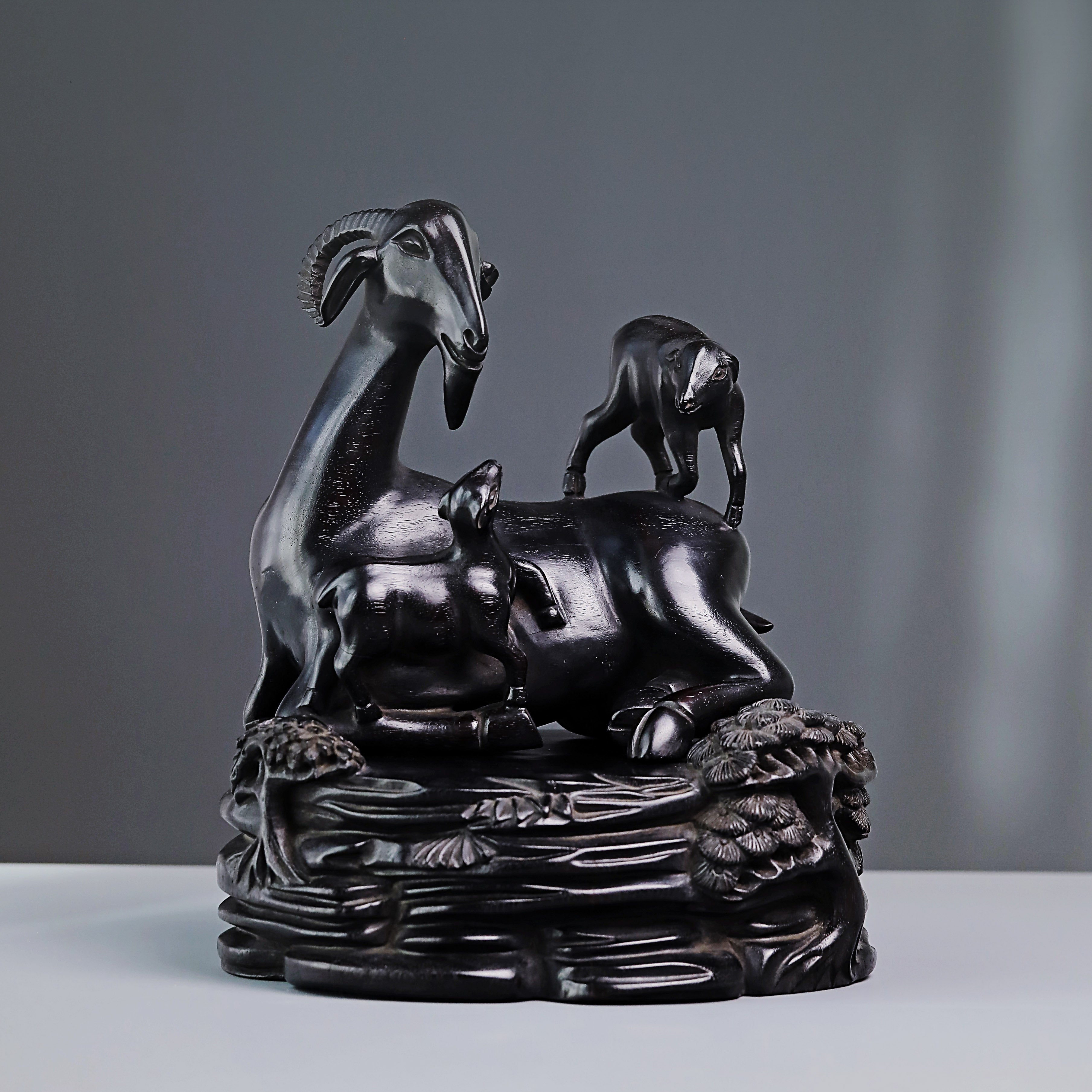 Three Yangs Bring Prosperity Boxwood Carving