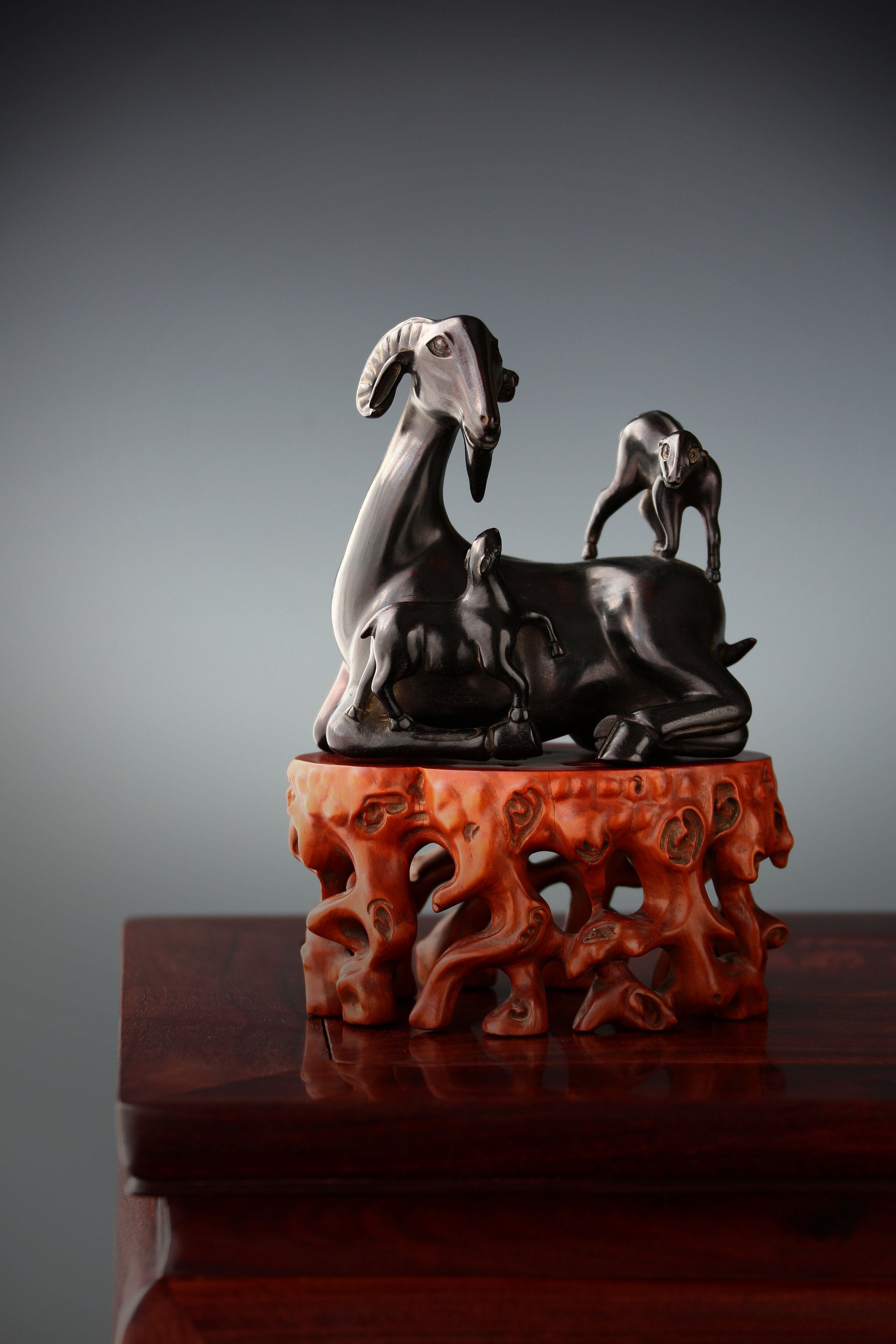 Three Yangs Bring Prosperity Boxwood Carving