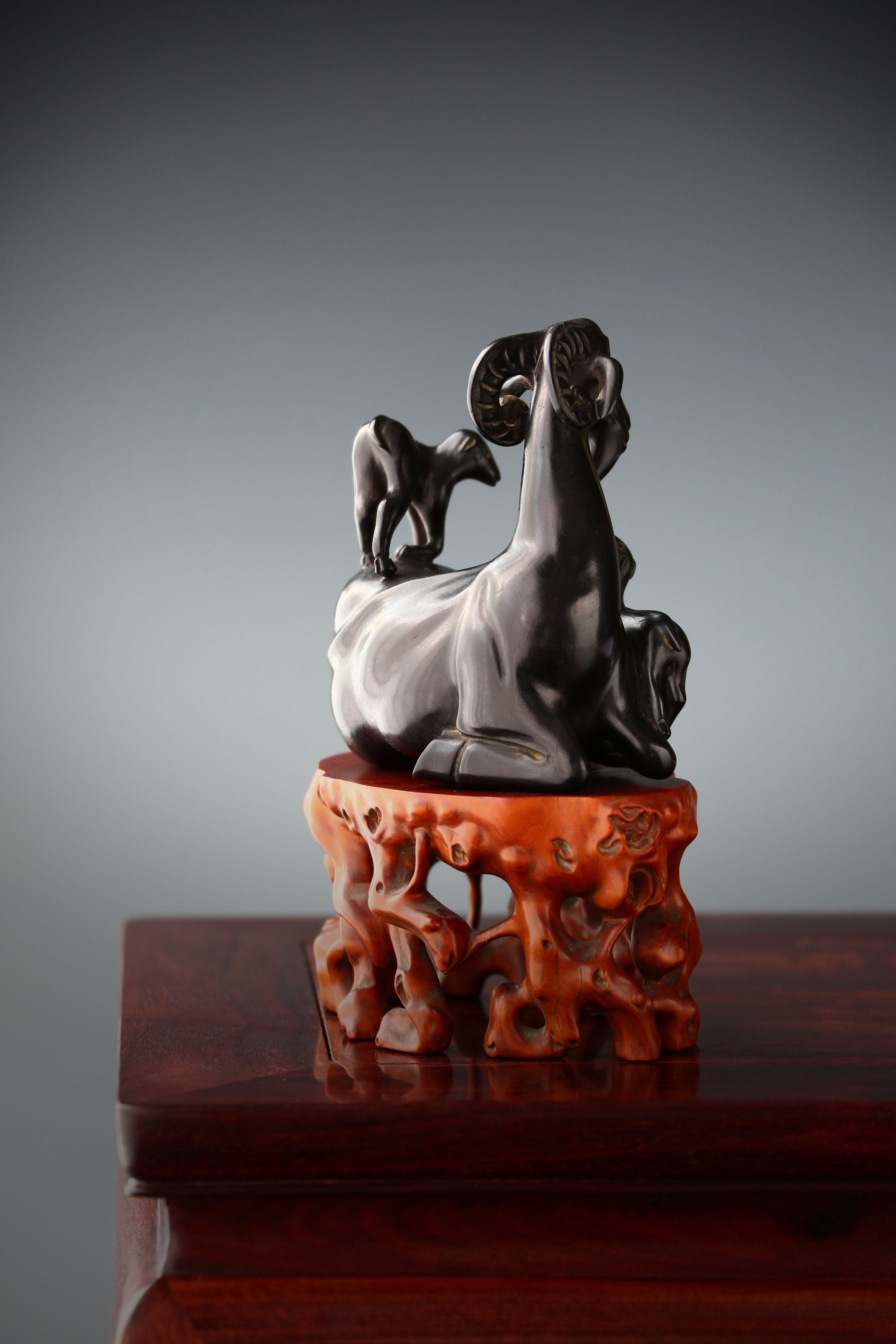 Three Yangs Bring Prosperity Boxwood Carving