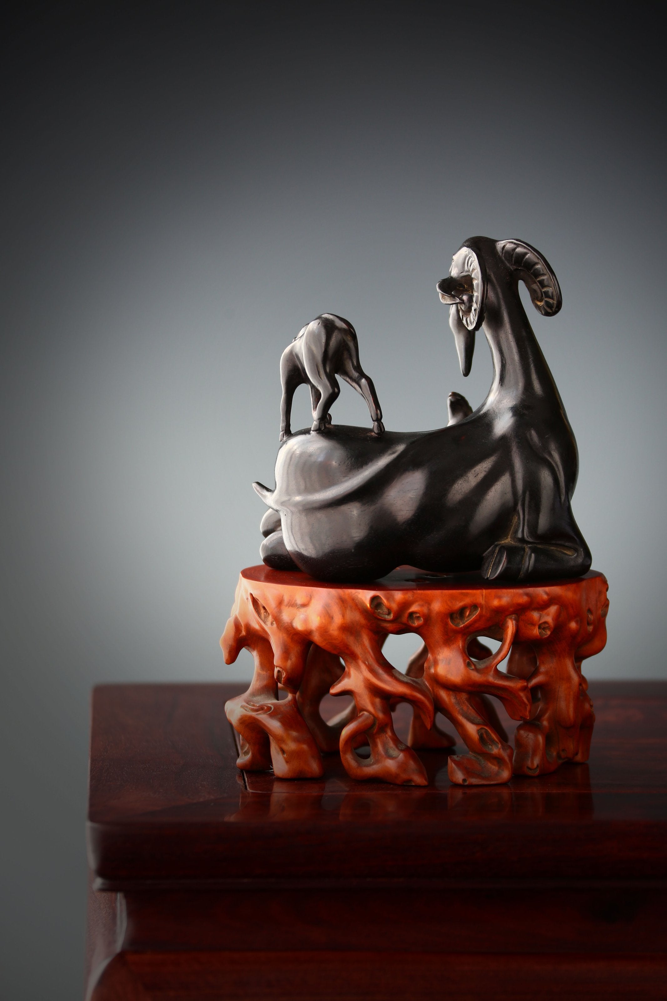 Three Yangs Bring Prosperity Boxwood Carving