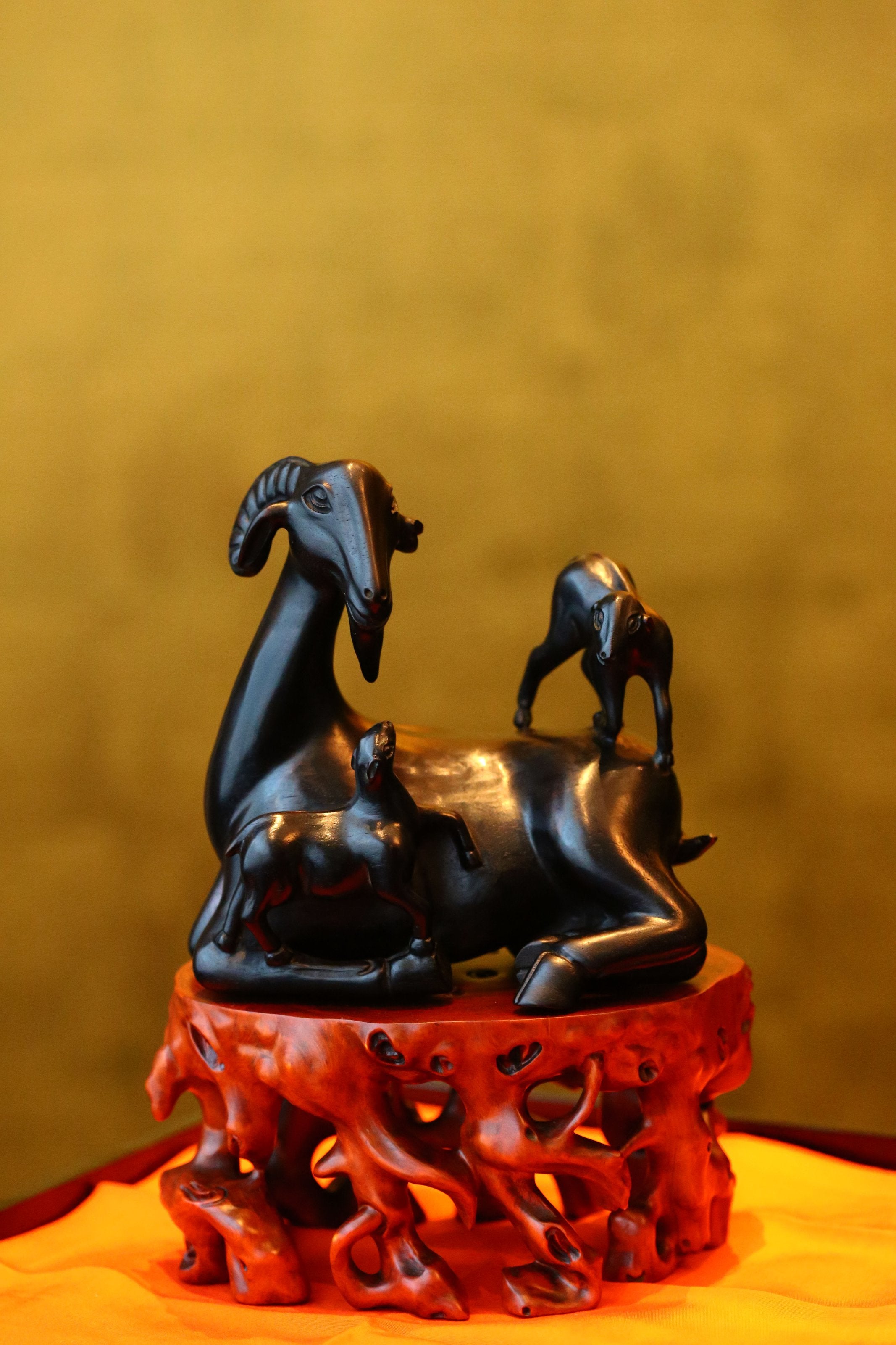 Three Yangs Bring Prosperity Boxwood Carving