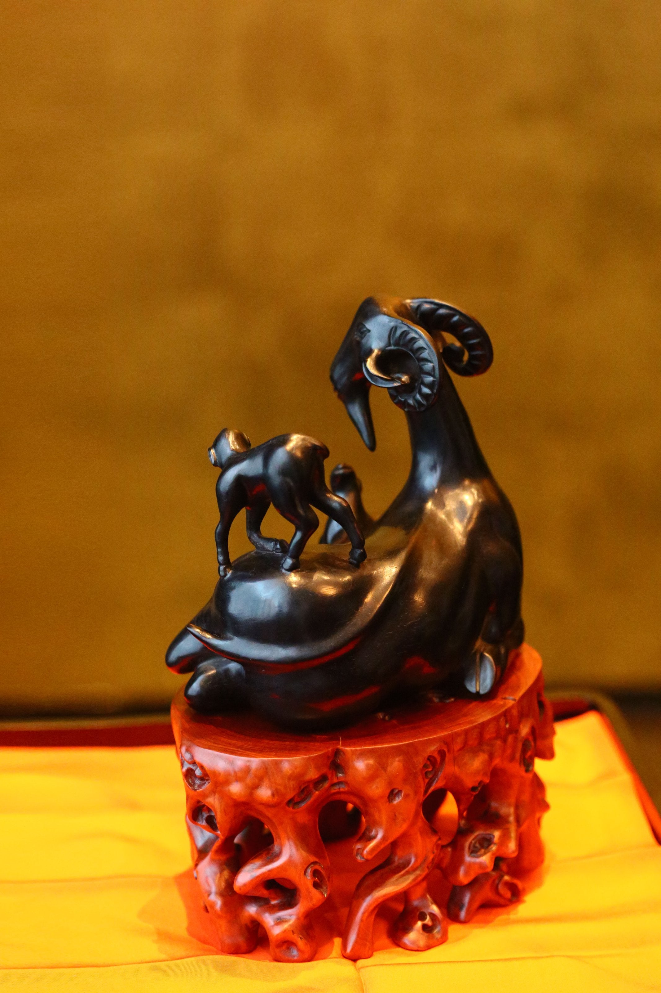 Three Yangs Bring Prosperity Boxwood Carving