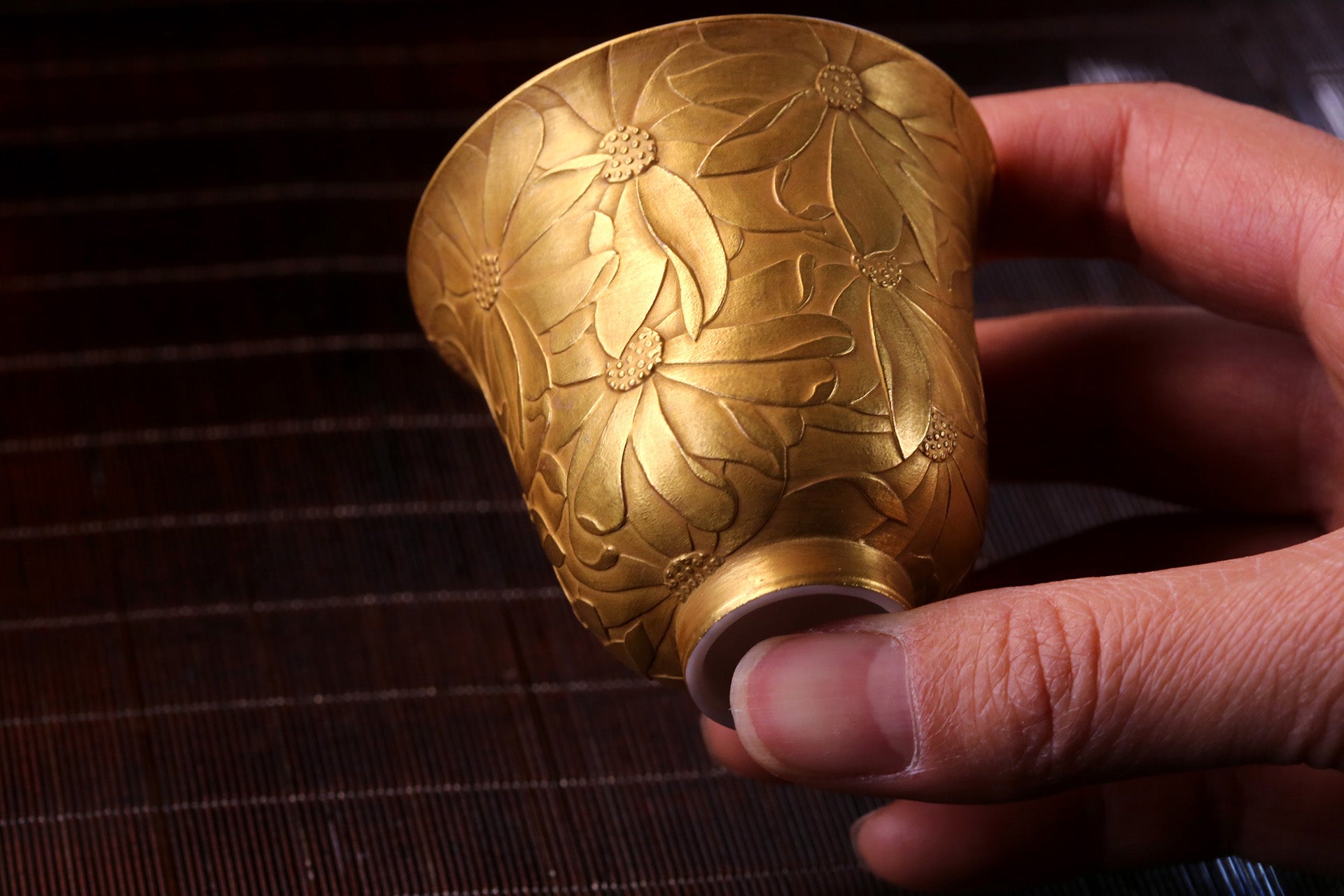 Hand-carved, fully gilded cup