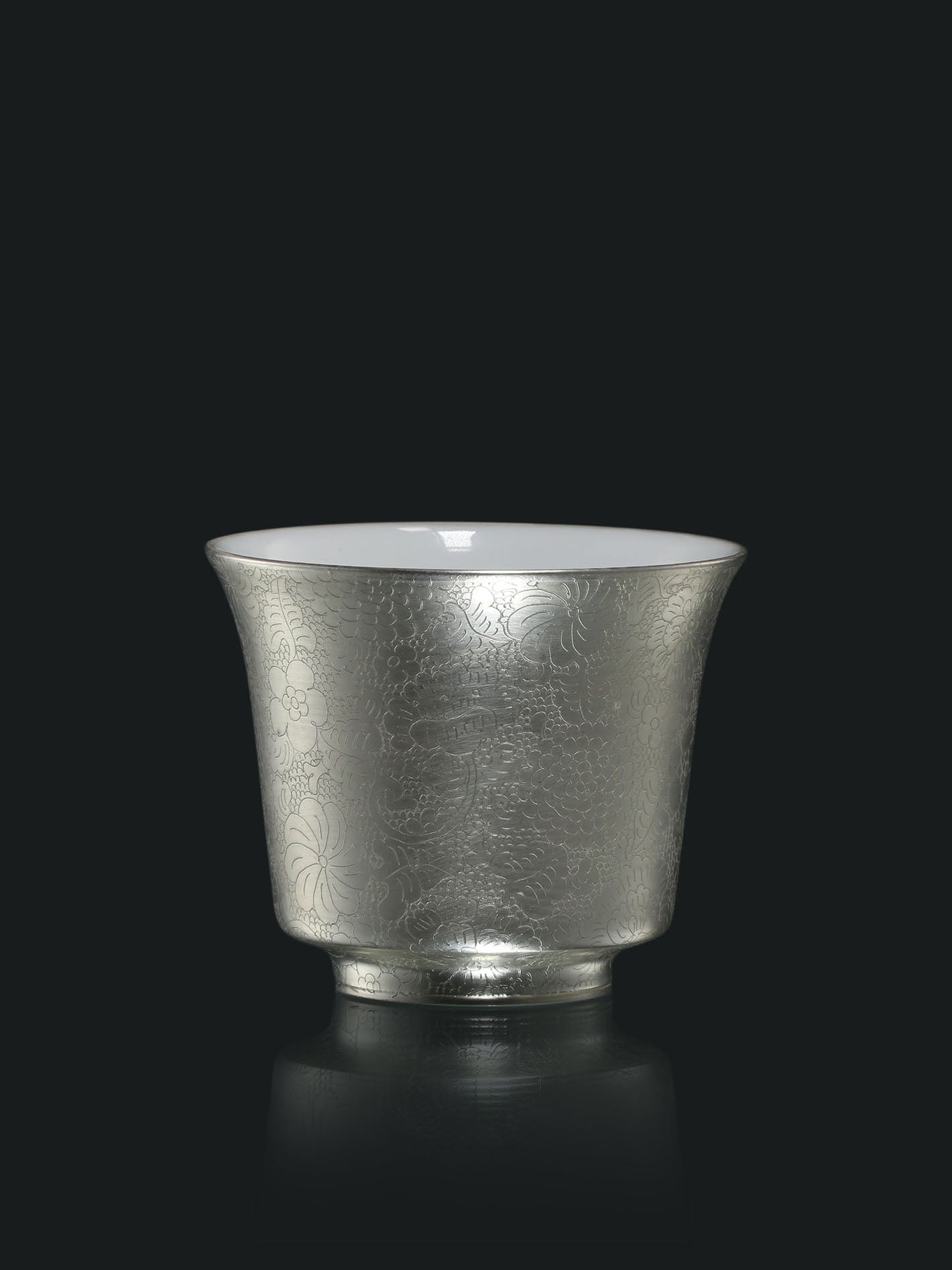 Hand-carved, fully decorated silver-glazed covered bowl/cup