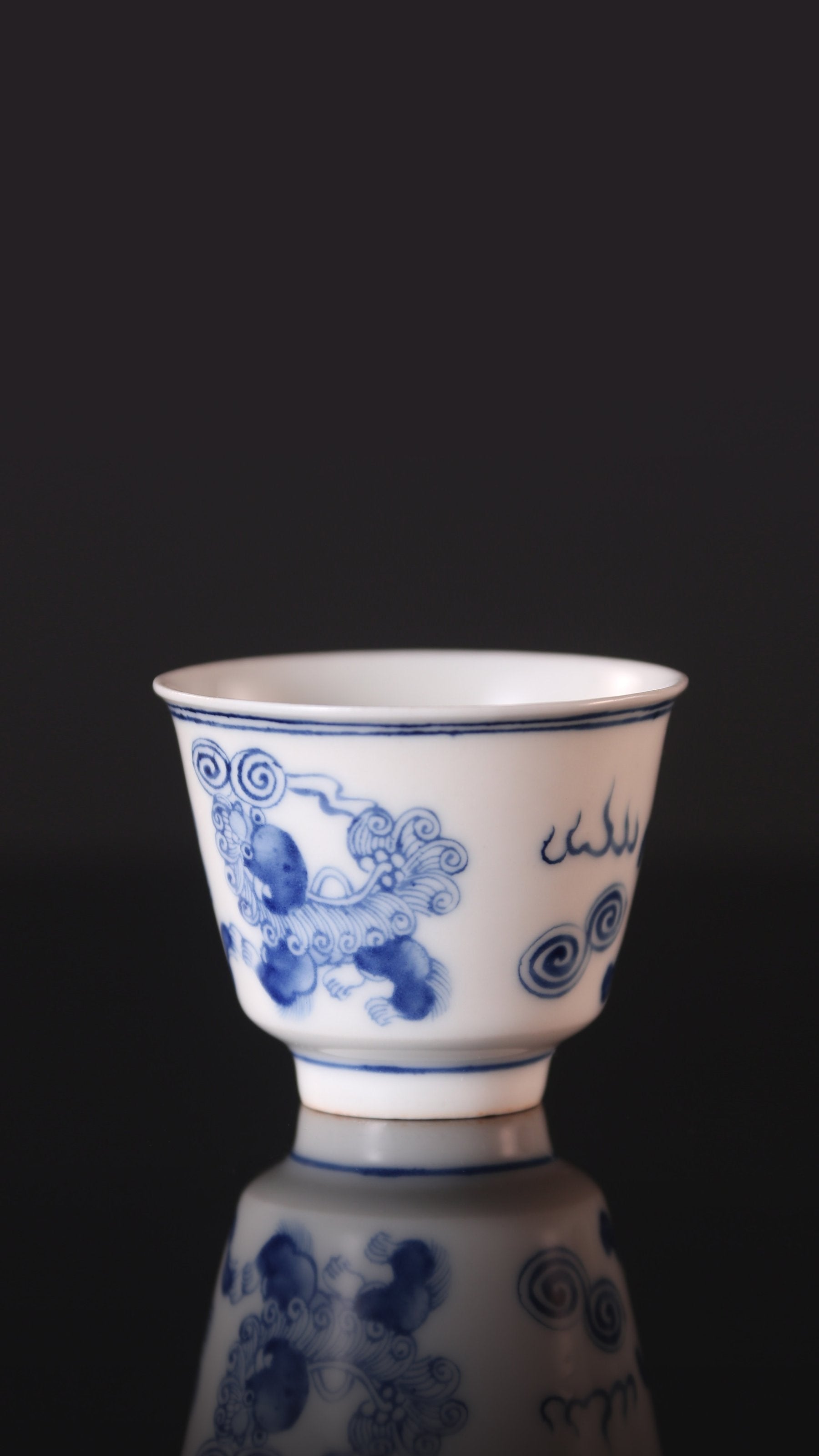 Lion Dance and Ball Bell Cup / Double Lion Embroidered Ball Blue and White Cup