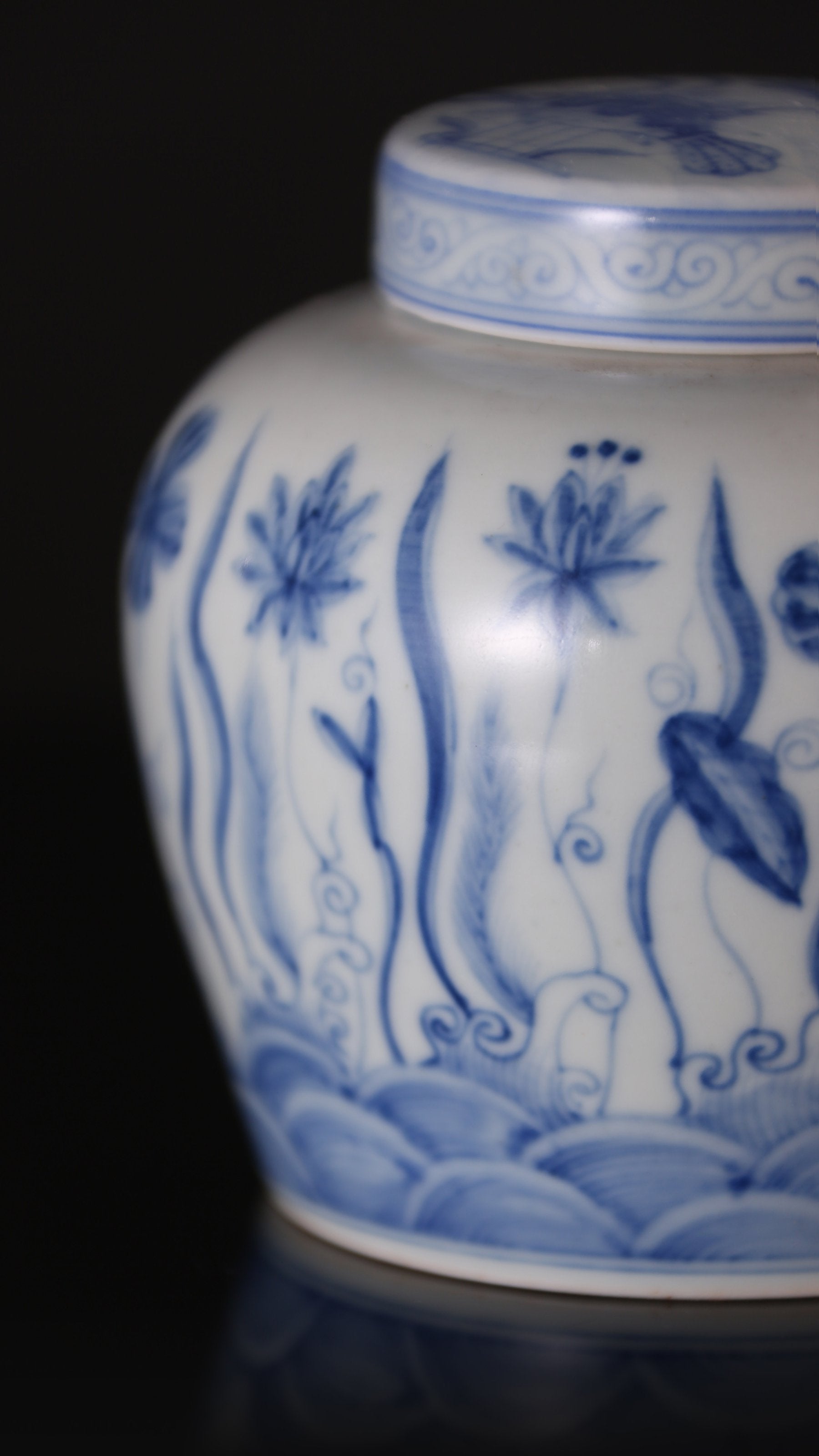 Blue and white algae pattern tea caddy