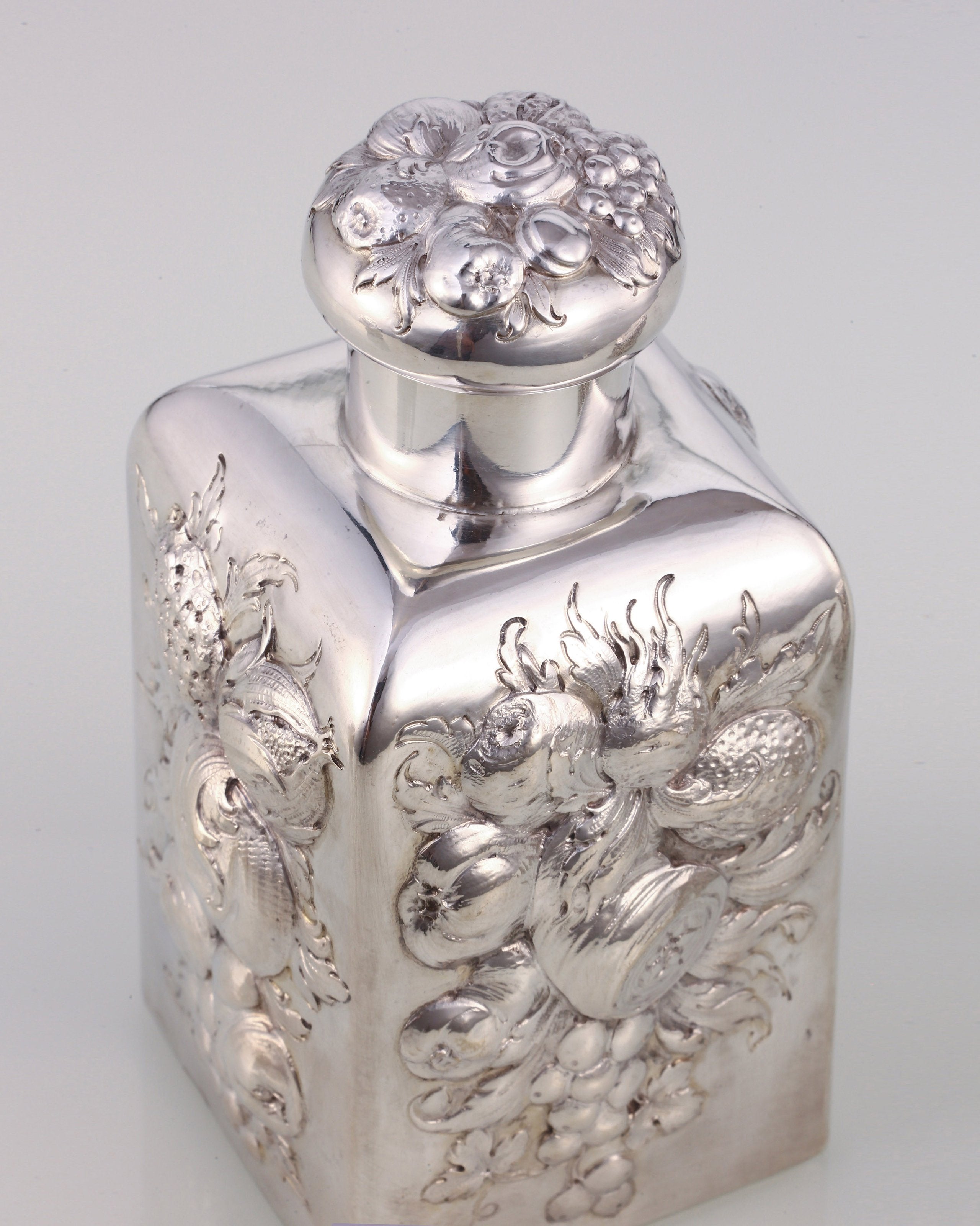 A Fruitful Result – A 19th-Century Tea Canister with High Relief Sterling Silver